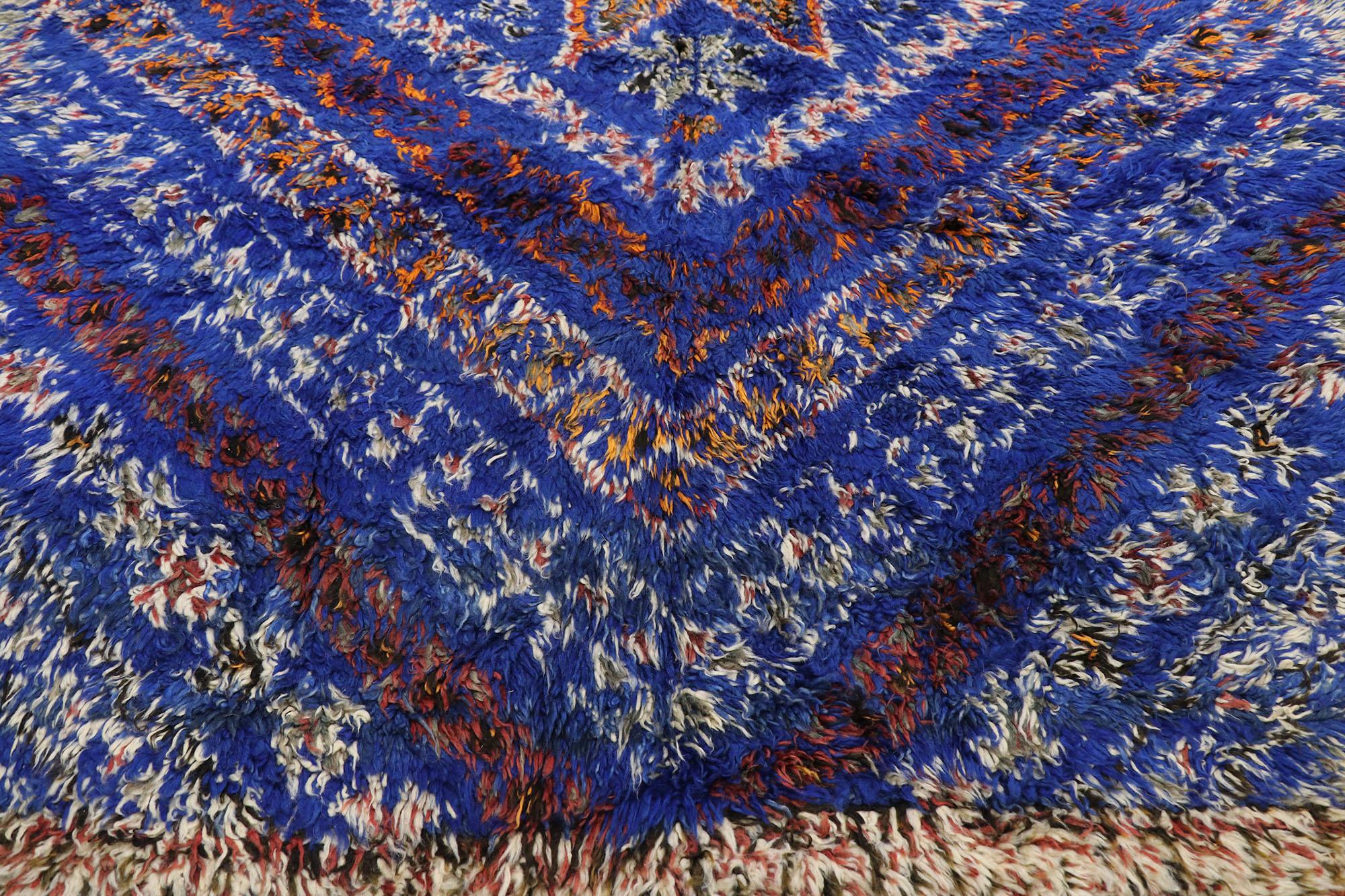 Vintage Berber Blue Beni M'Guild Moroccan Rug with Tribal Style In Good Condition For Sale In Dallas, TX