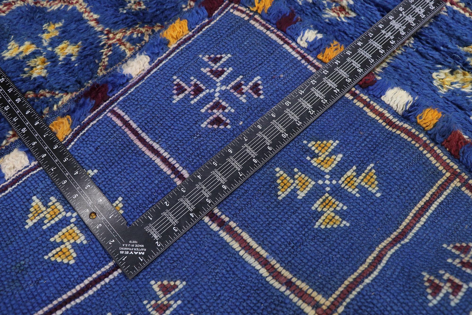 20th Century Vintage Berber Blue Beni M'Guild Moroccan Rug with Tribal Style For Sale