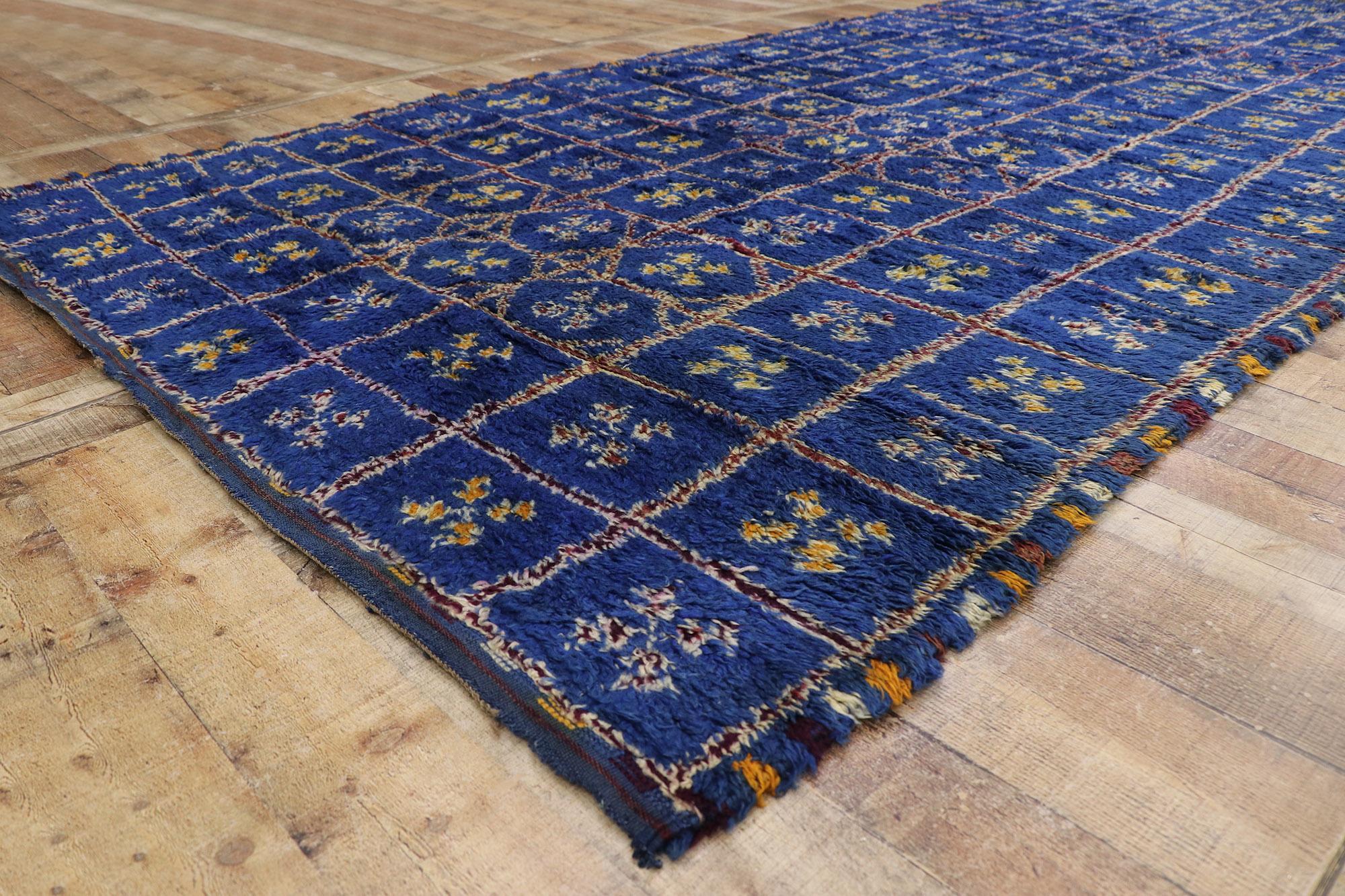 Wool Vintage Berber Blue Beni M'Guild Moroccan Rug with Tribal Style For Sale