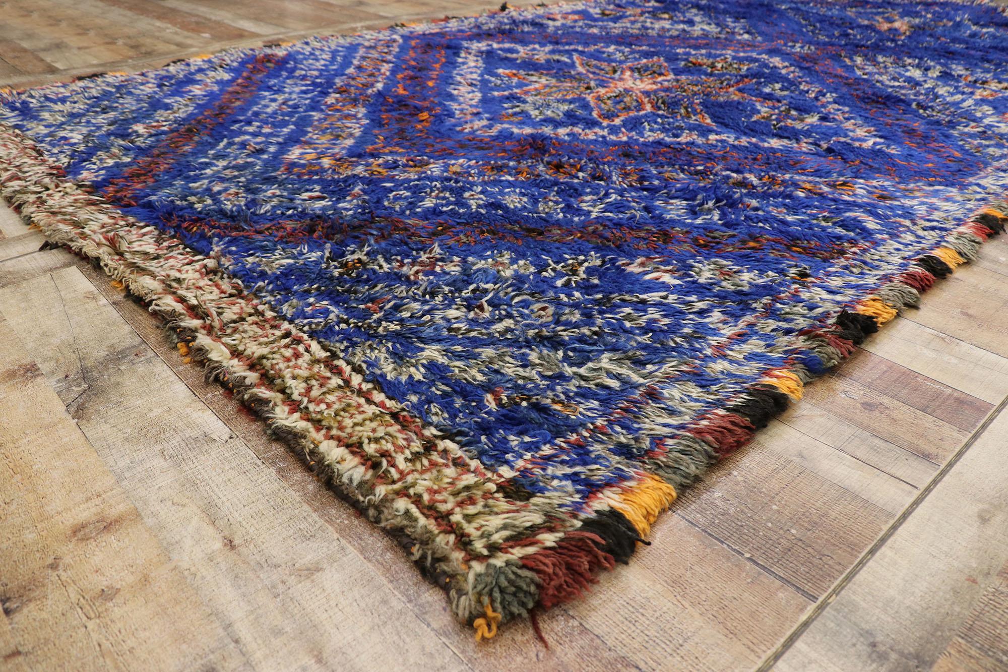 Wool Vintage Berber Blue Beni M'Guild Moroccan Rug with Tribal Style For Sale