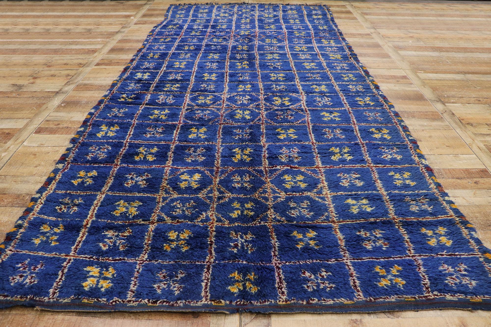 Vintage Berber Blue Beni M'Guild Moroccan Rug with Tribal Style For Sale 1