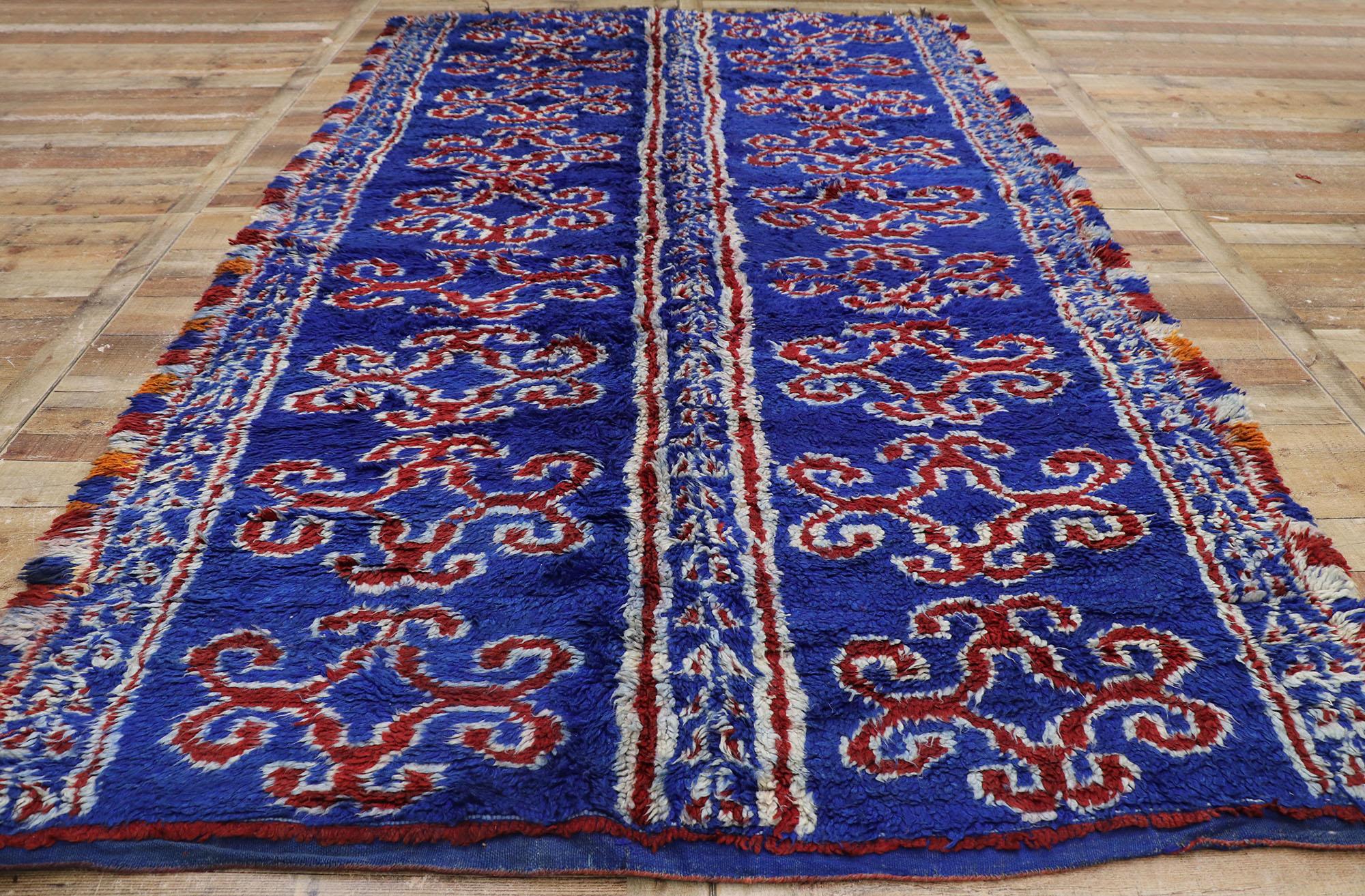 Vintage Berber Blue Beni M'Guild Moroccan Rug with Tribal Style For Sale 1