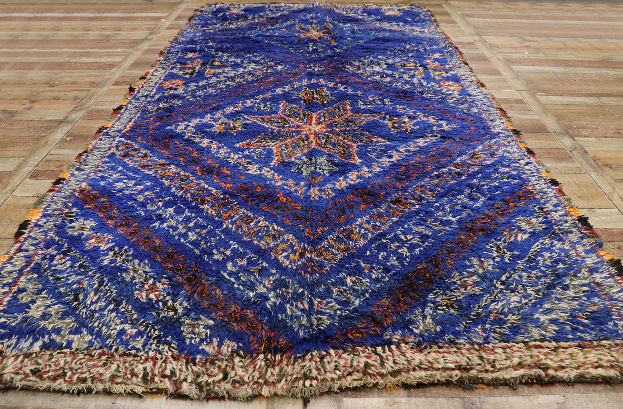 Vintage Berber Blue Beni M'Guild Moroccan Rug with Tribal Style For Sale 1