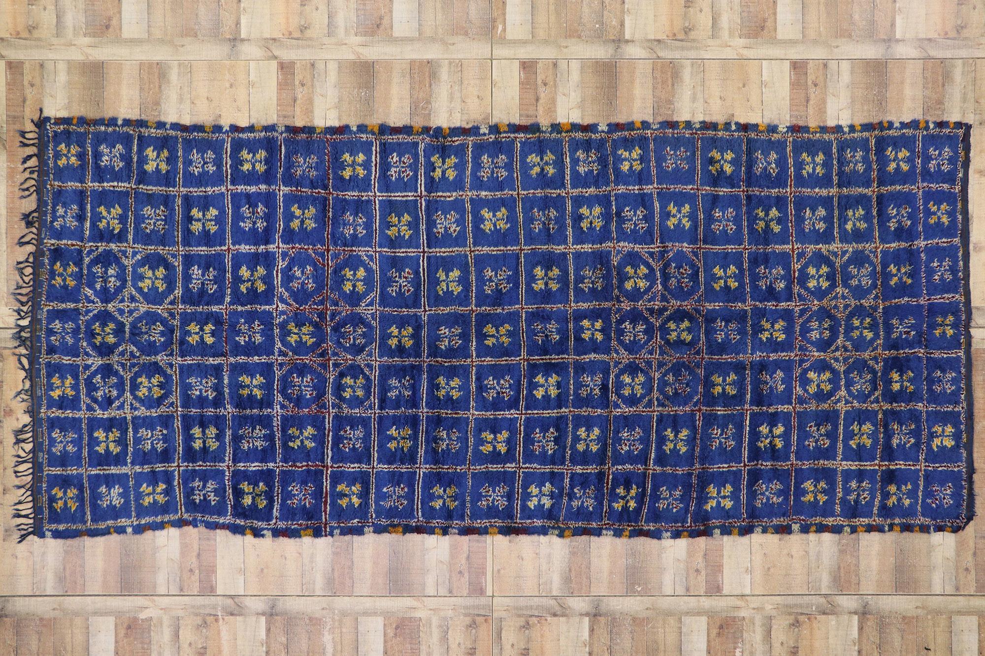 Vintage Berber Blue Beni M'Guild Moroccan Rug with Tribal Style For Sale 2