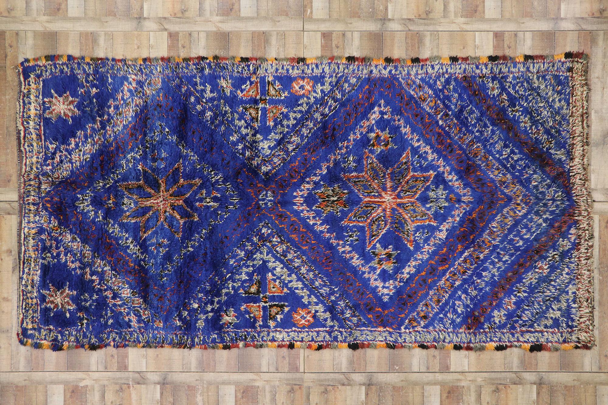 Vintage Berber Blue Beni M'Guild Moroccan Rug with Tribal Style For Sale 2
