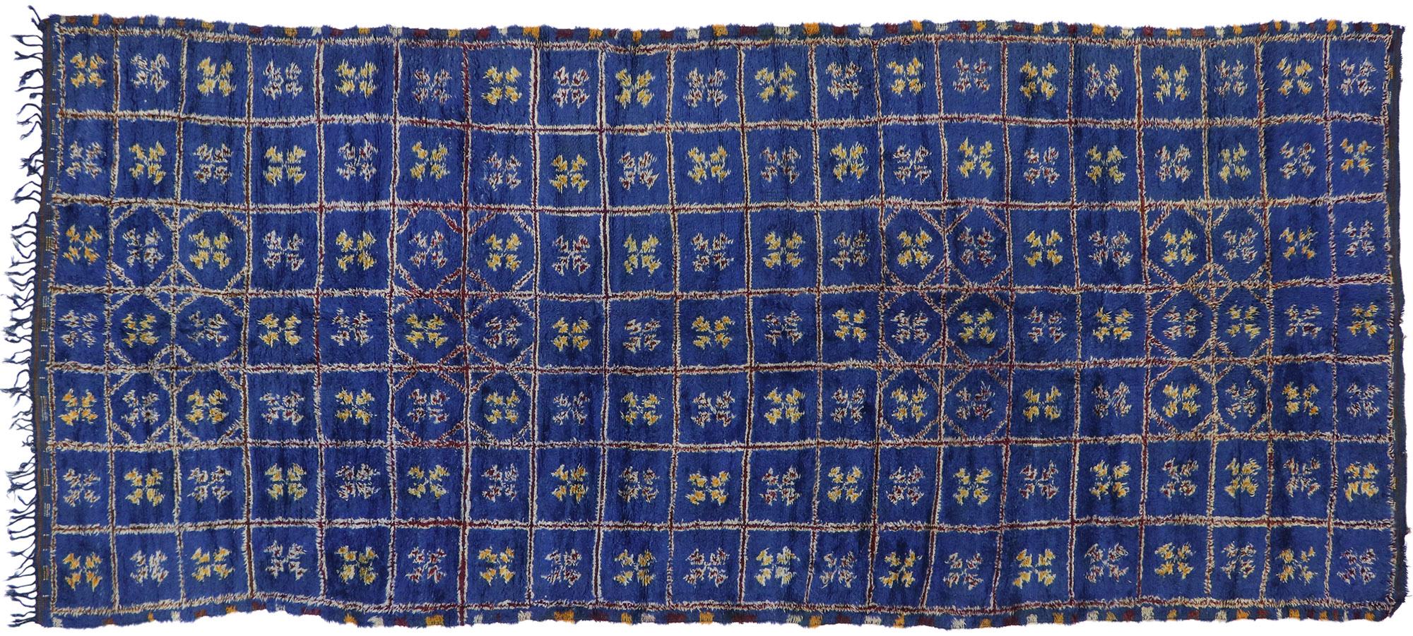 Vintage Berber Blue Beni M'Guild Moroccan Rug with Tribal Style For Sale 3