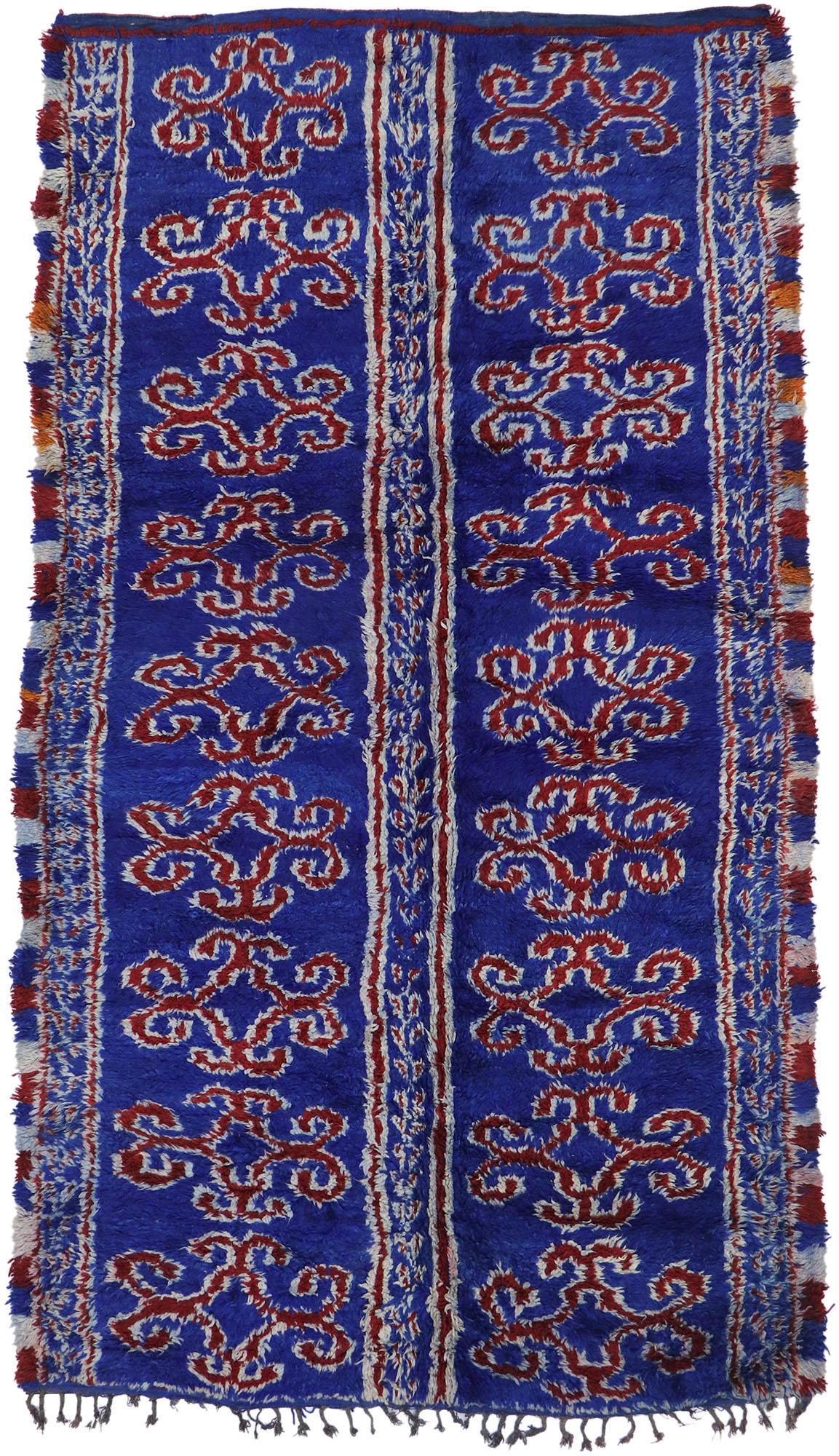 Vintage Berber Blue Beni M'Guild Moroccan Rug with Tribal Style For Sale 3