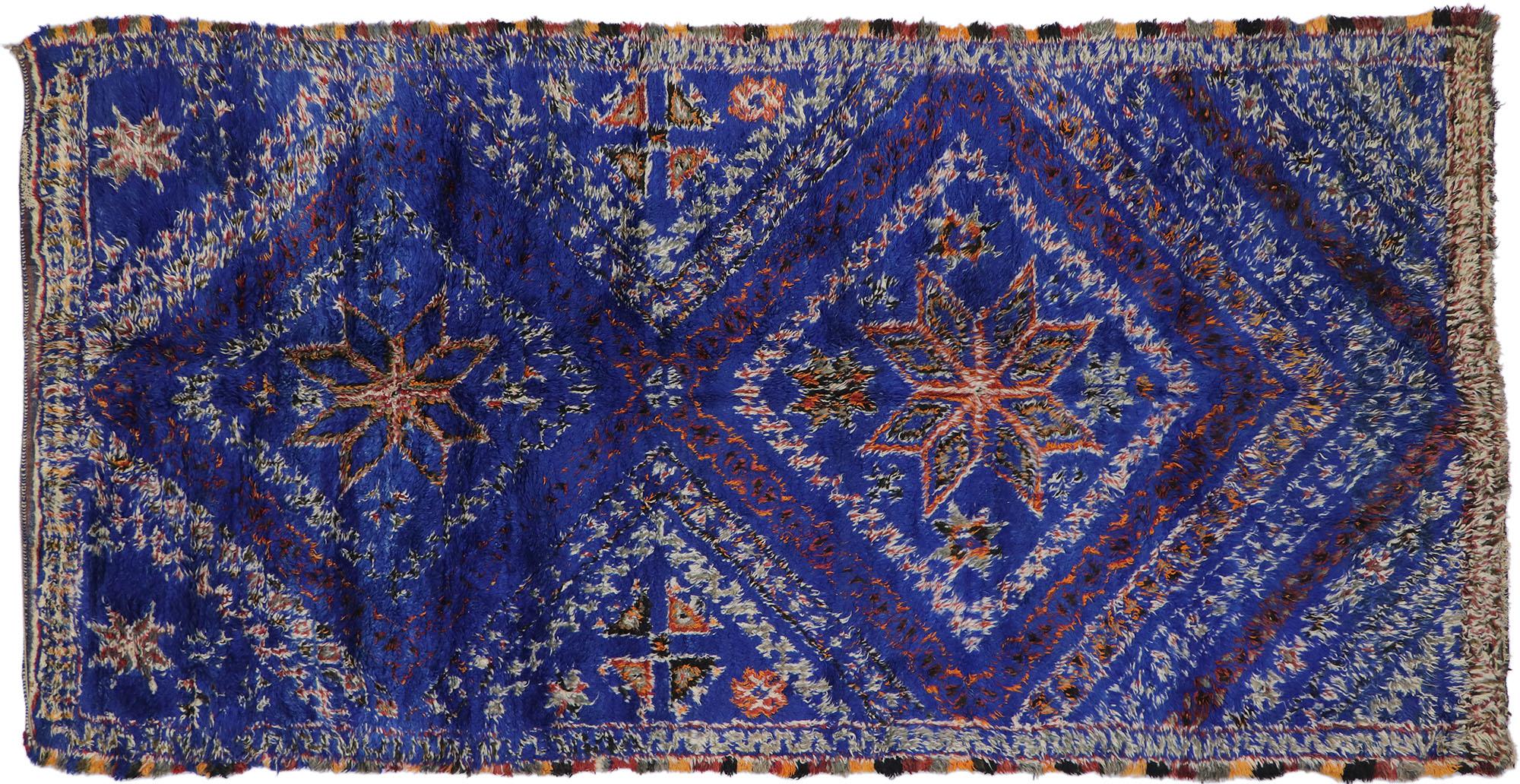 Vintage Berber Blue Beni M'Guild Moroccan Rug with Tribal Style For Sale 3