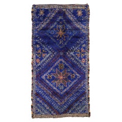 Vintage Berber Blue Beni M'Guild Moroccan Rug with Tribal Style
