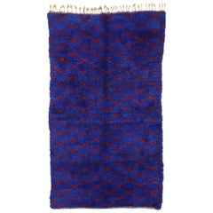 Vintage Berber Blue Moroccan Rug with Diamond Trellis and Modern Style
