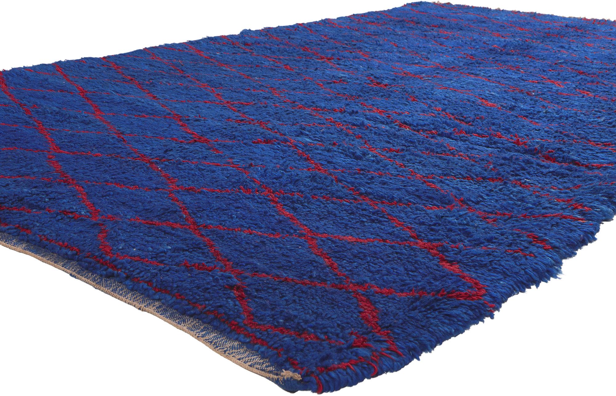 20934 Vintage Blue Beni MGuild Moroccan Rug, 06'01 x 10'05. Embark on a captivating visual journey through the enchanting history of Moroccan culture with our hand-knotted Beni MGuild vintage rug—an extraordinary masterpiece seamlessly weaving