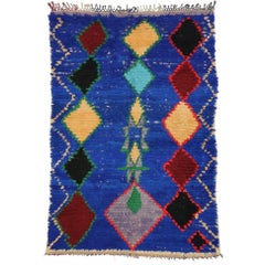 Vintage Berber Blue Moroccan Rug with Tribal Style