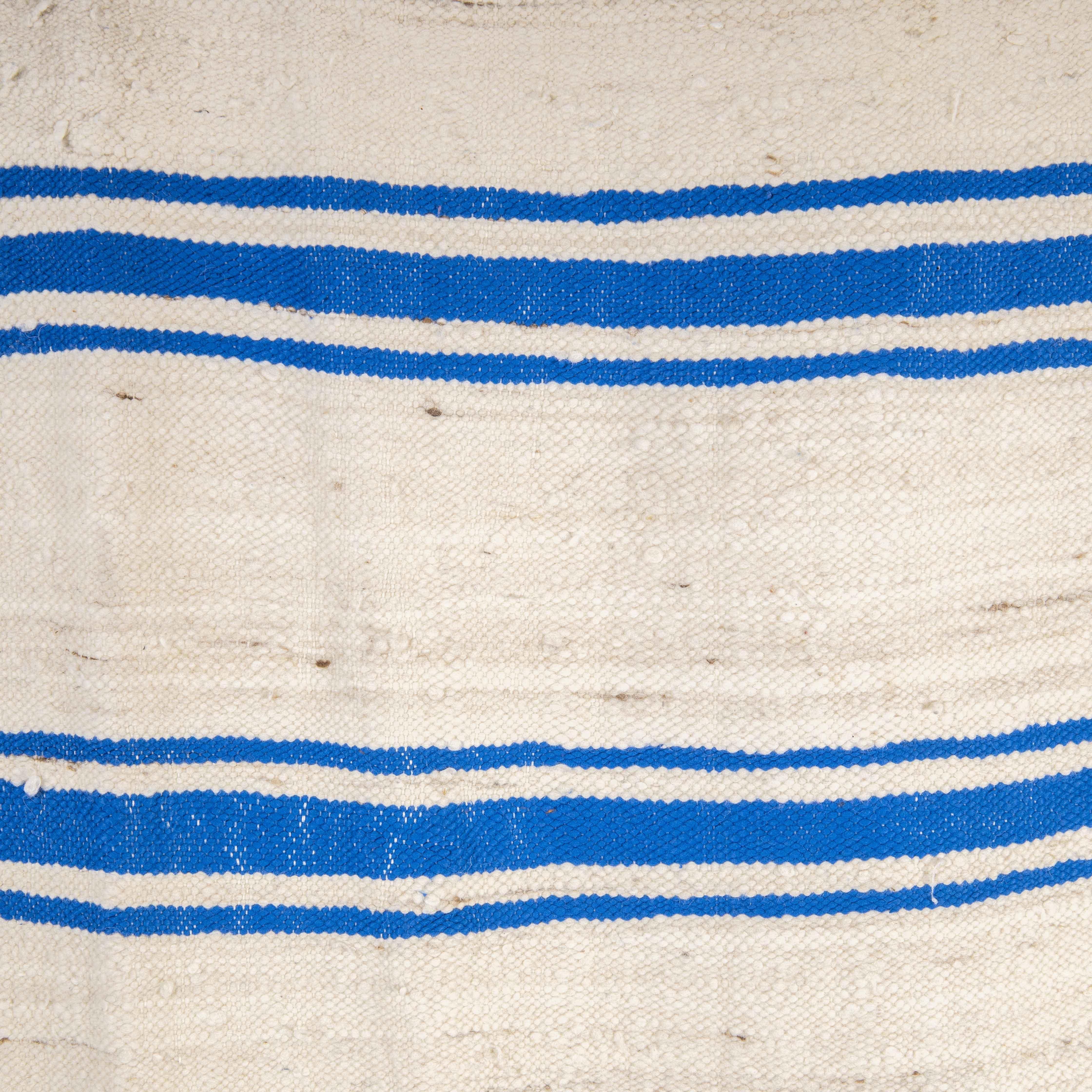 20th Century Vintage Berber Blue Stripe Hanbel Rug For Sale