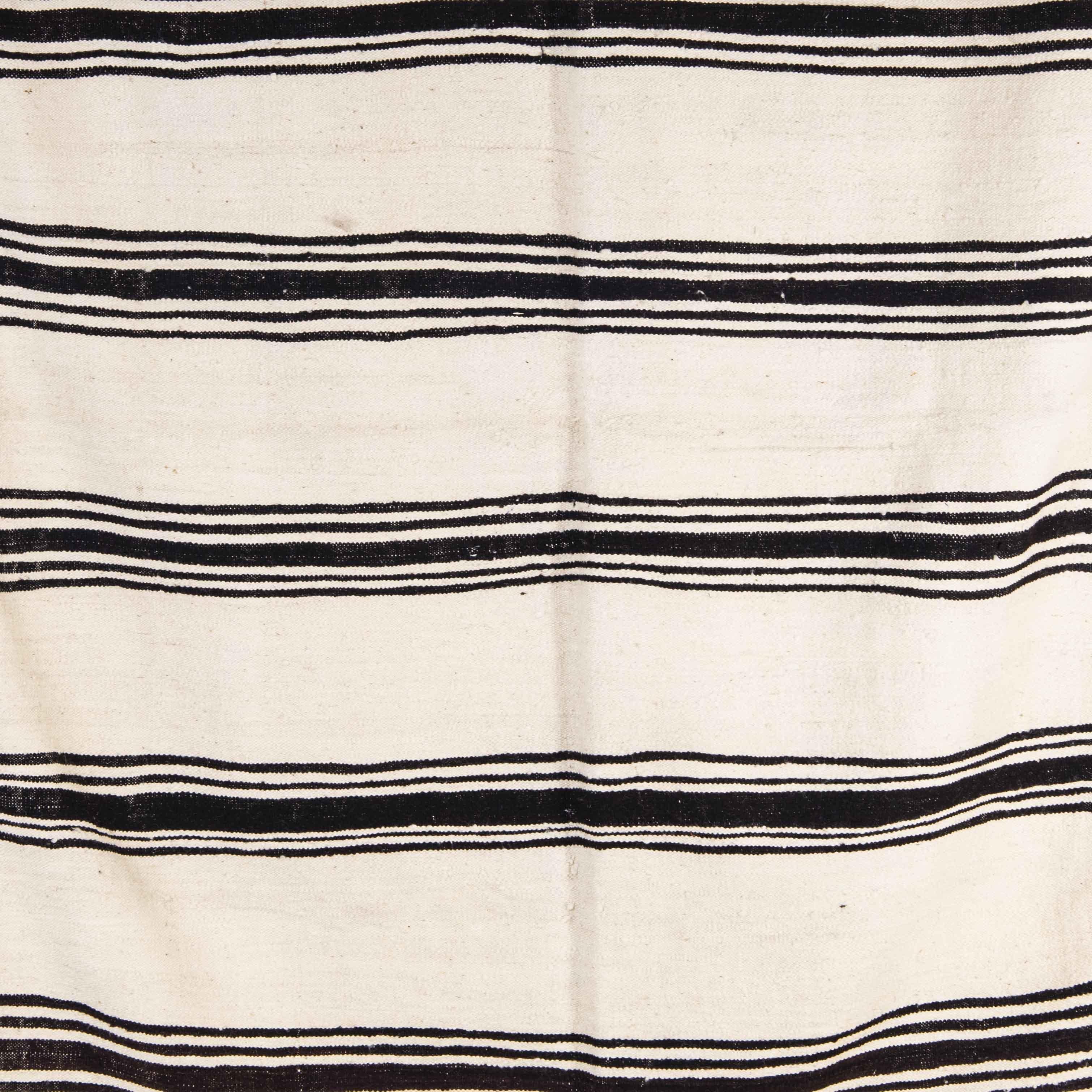 20th Century Vintage Berber Bold Monochrome Stripe Hanbel Rug For Sale
