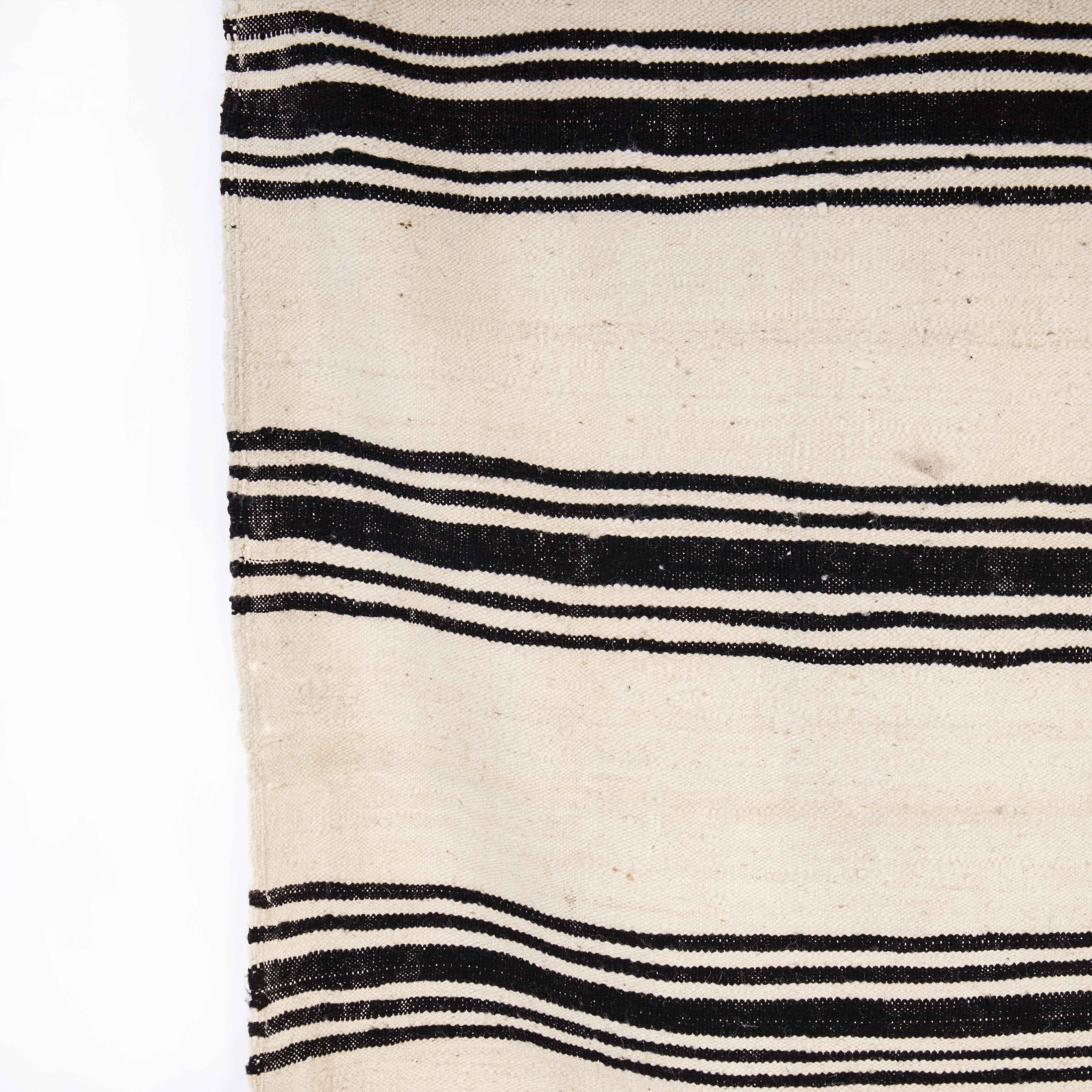 Cotton Vintage Berber Bold Monochrome Stripe Hanbel Rug For Sale