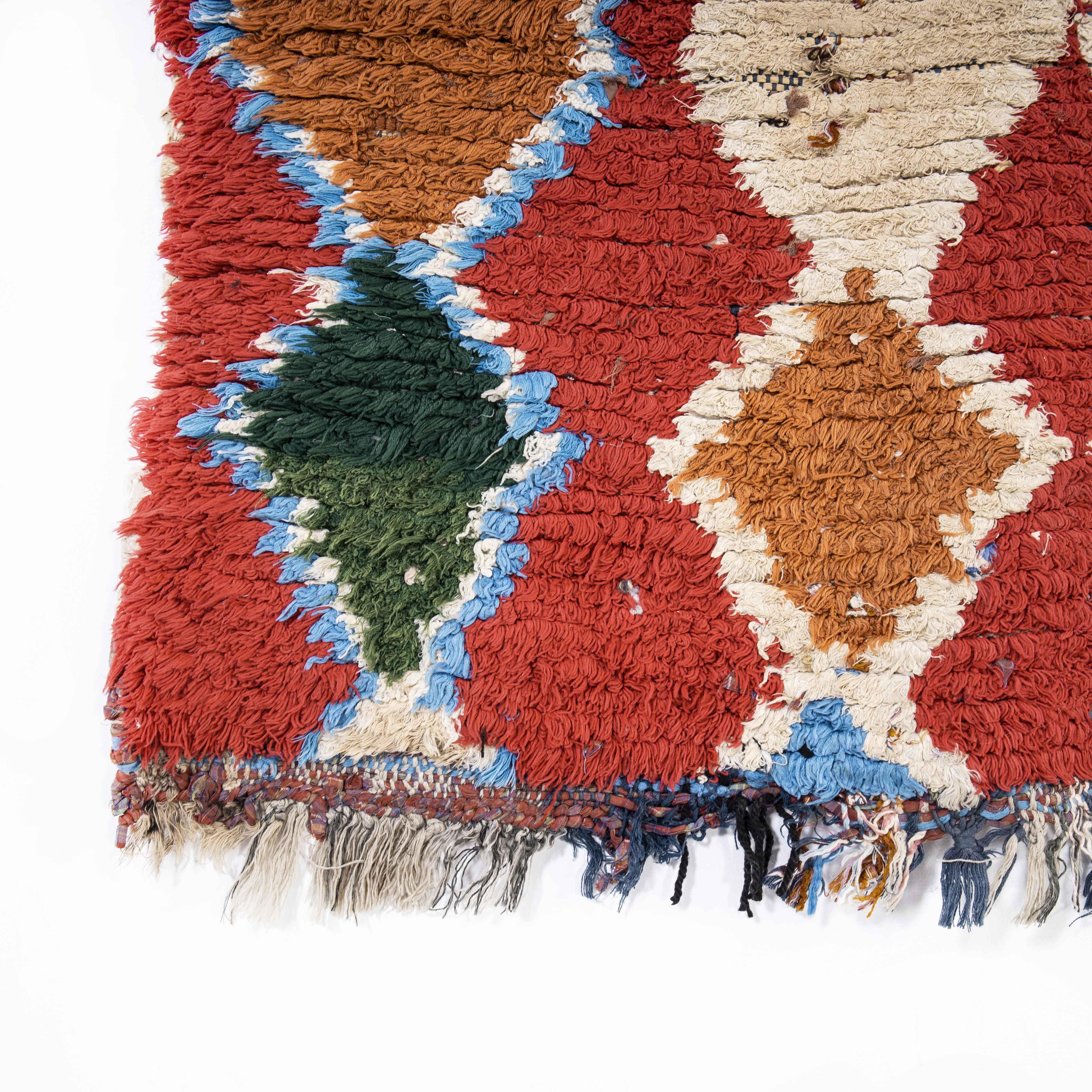 Cotton Vintage Berber Bold Reds Boucherouite Rug For Sale