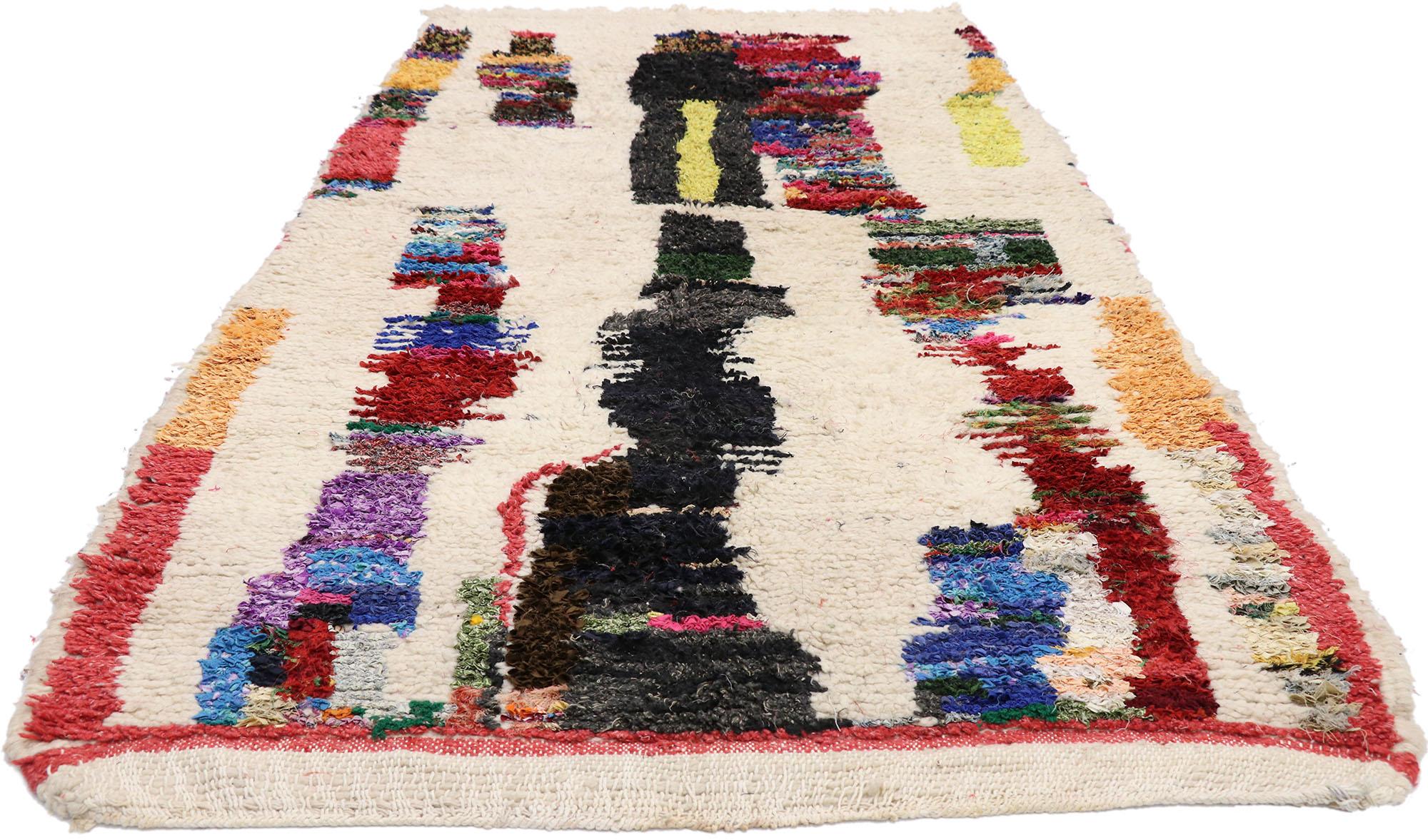 Expressionist Vintage Berber Boucherouite Moroccan Azilal Rug with Contemporary Abstract Style