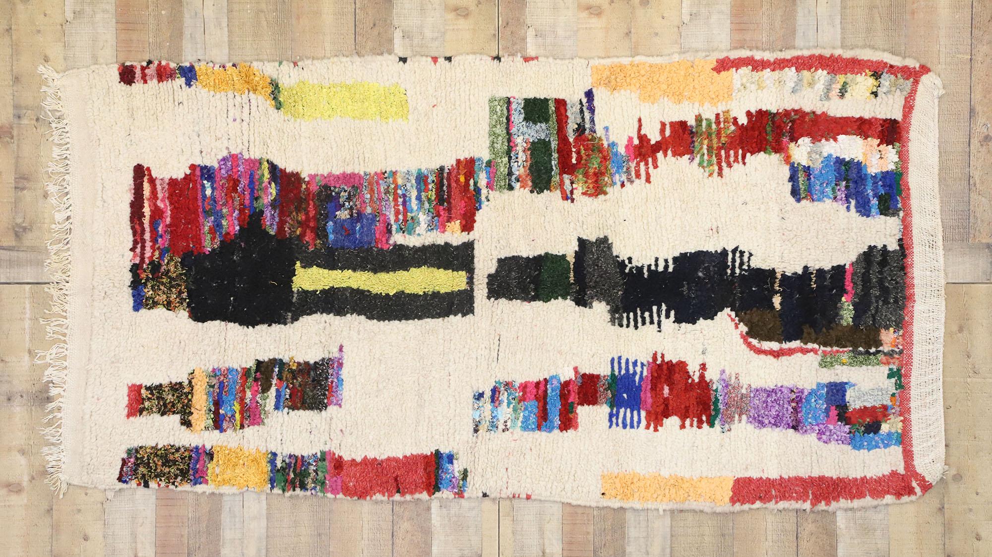 20th Century Vintage Berber Boucherouite Moroccan Azilal Rug with Contemporary Abstract Style