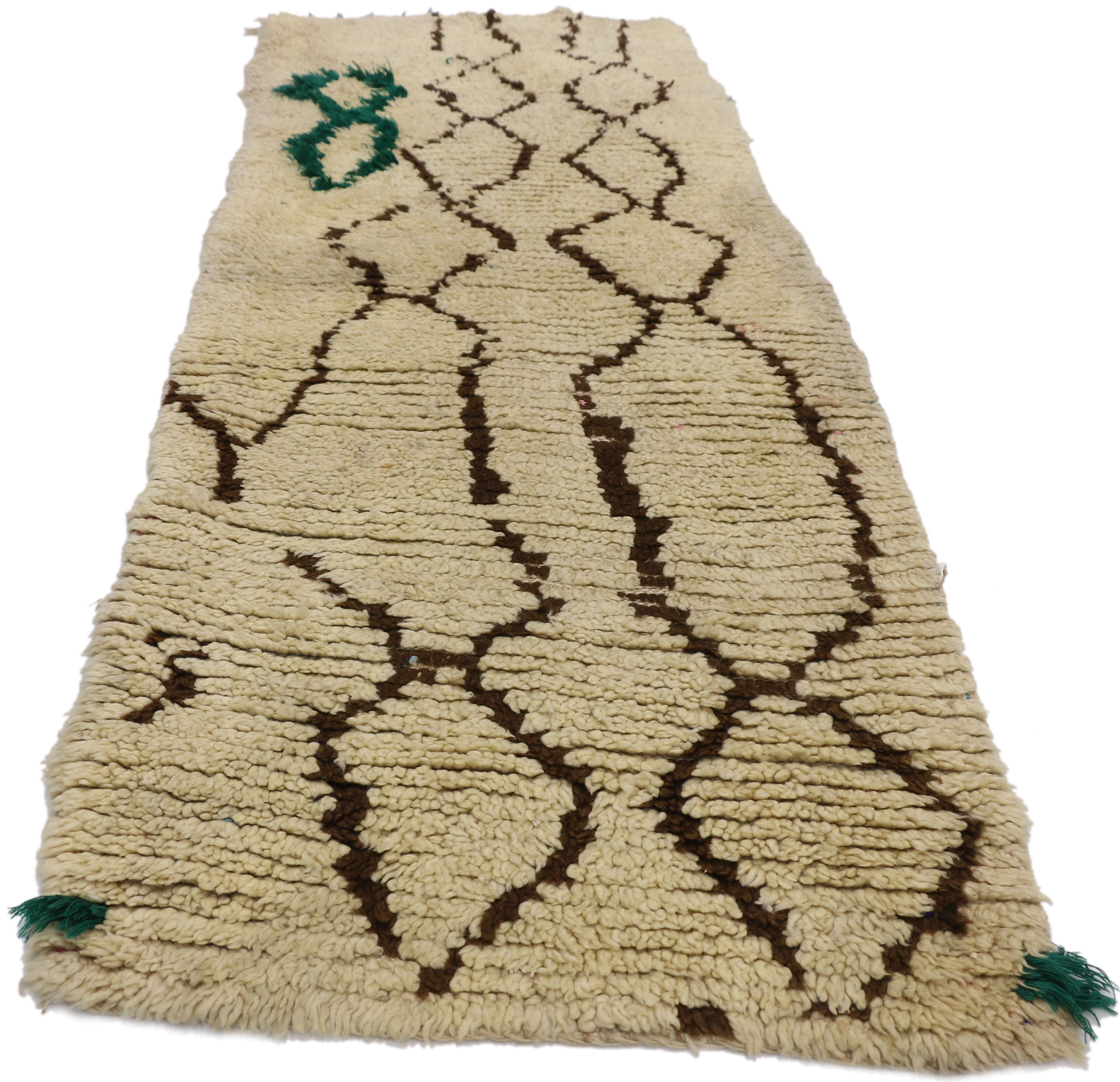 Hand-Knotted Vintage Berber Boucherouite Moroccan Azilal Rug with Expressionist Tribal Style