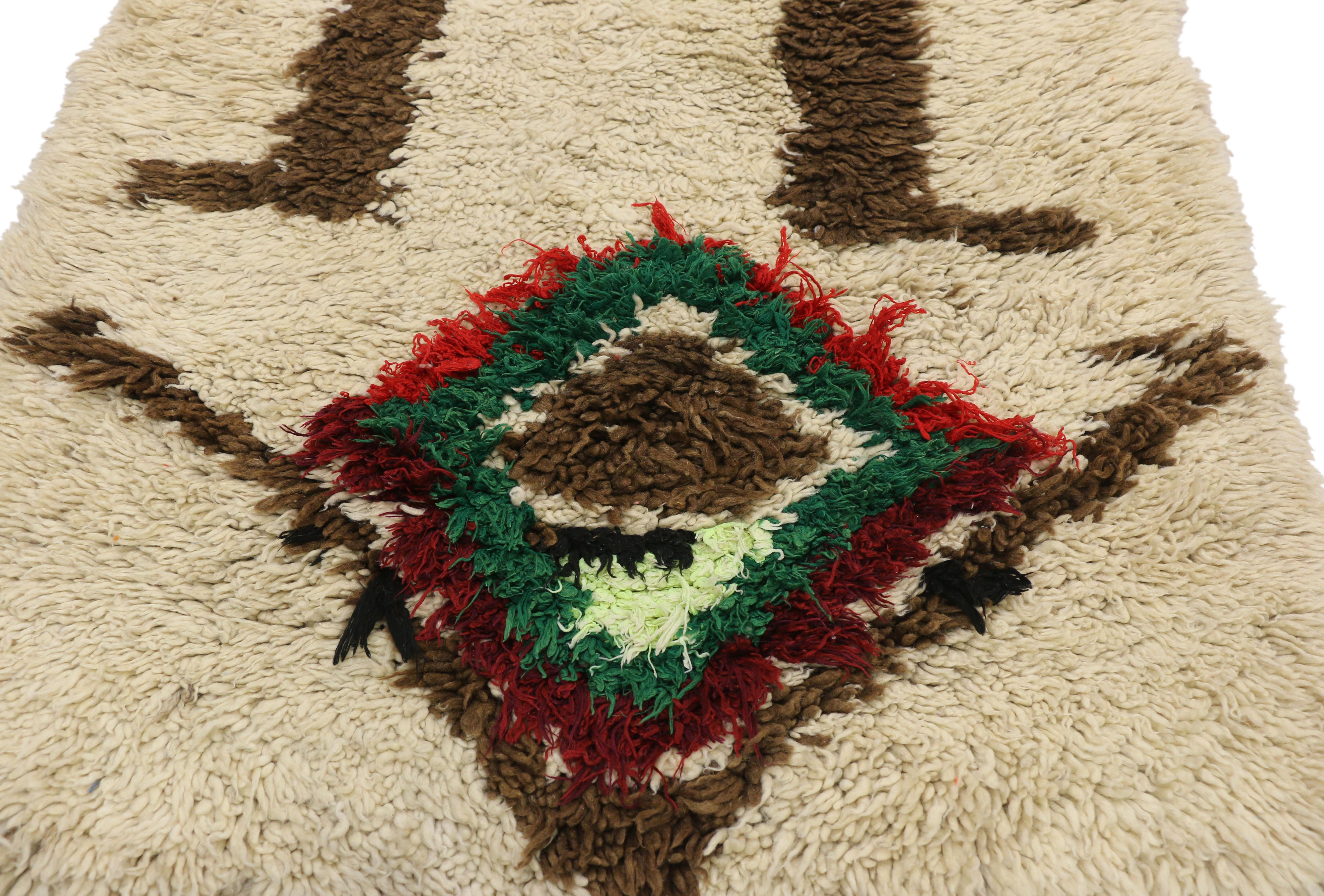 Hand-Knotted Vintage Berber Boucherouite Moroccan Azilal Rug with Folk Art Tribal Style For Sale