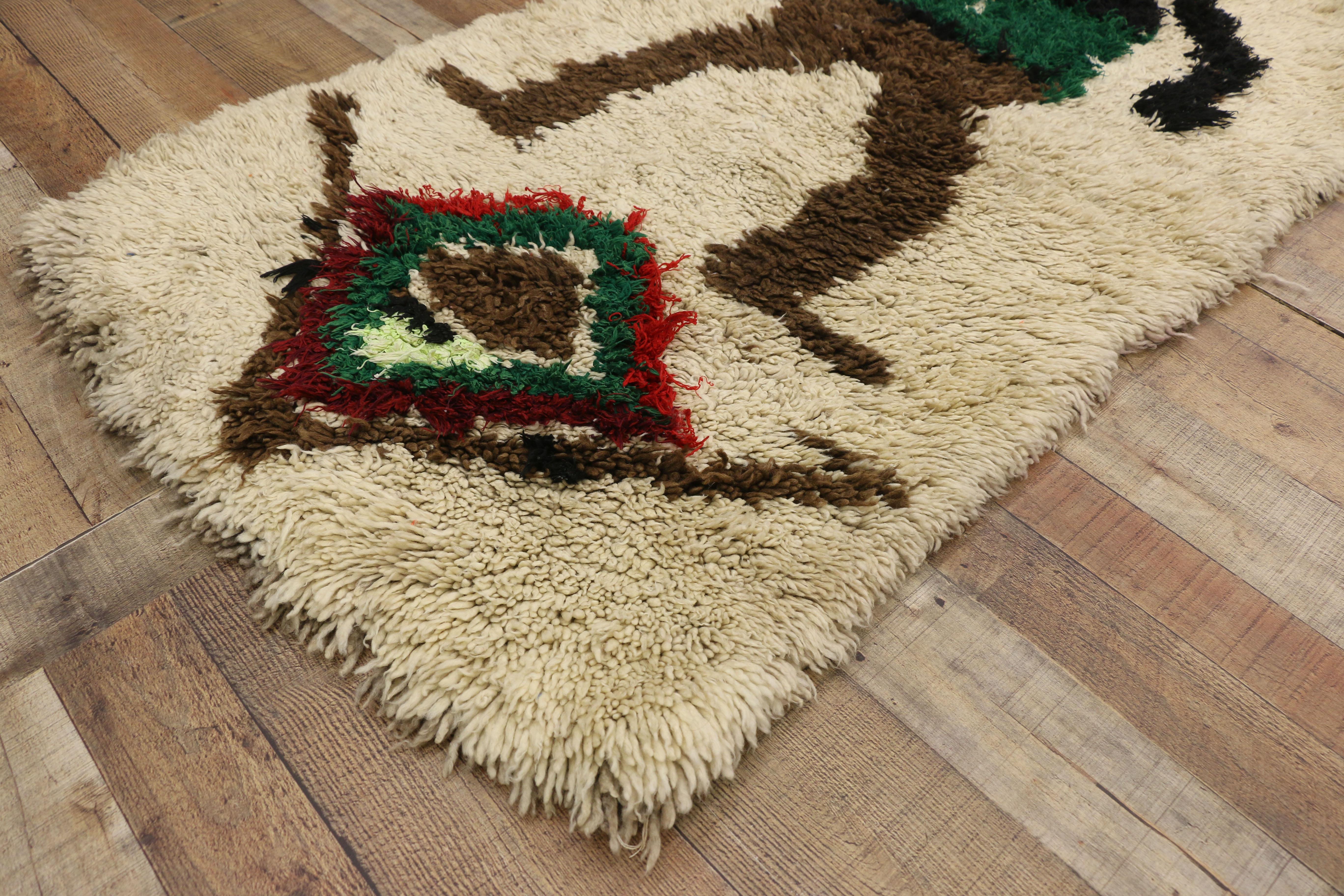 20th Century Vintage Berber Boucherouite Moroccan Azilal Rug with Folk Art Tribal Style For Sale