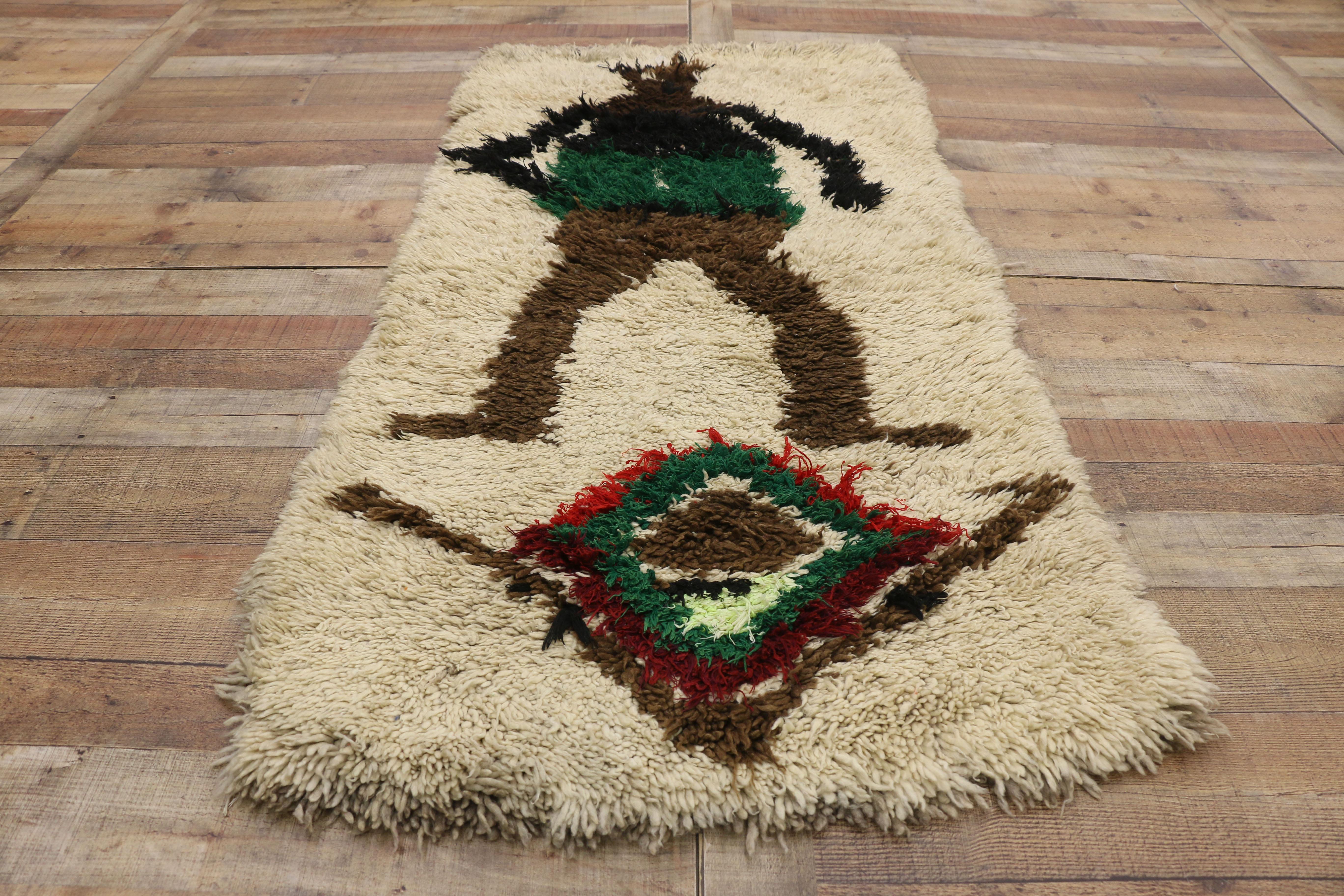Wool Vintage Berber Boucherouite Moroccan Azilal Rug with Folk Art Tribal Style For Sale