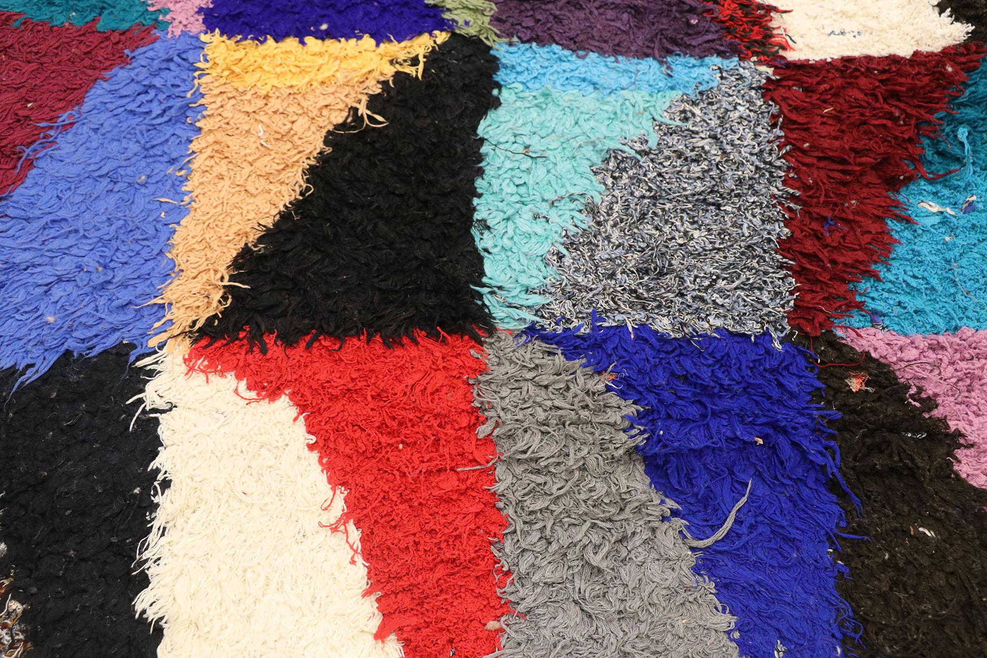 Vintage Color Block Boucherouite Moroccan Rug with Bauhaus Style In Good Condition For Sale In Dallas, TX