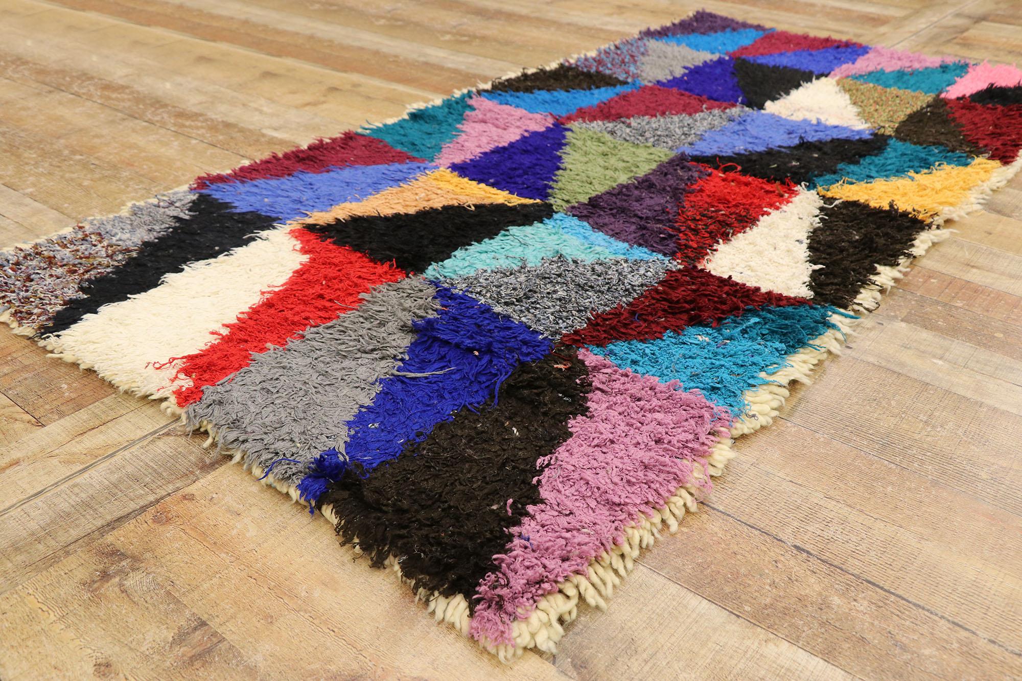 Wool Vintage Color Block Boucherouite Moroccan Rug with Bauhaus Style For Sale