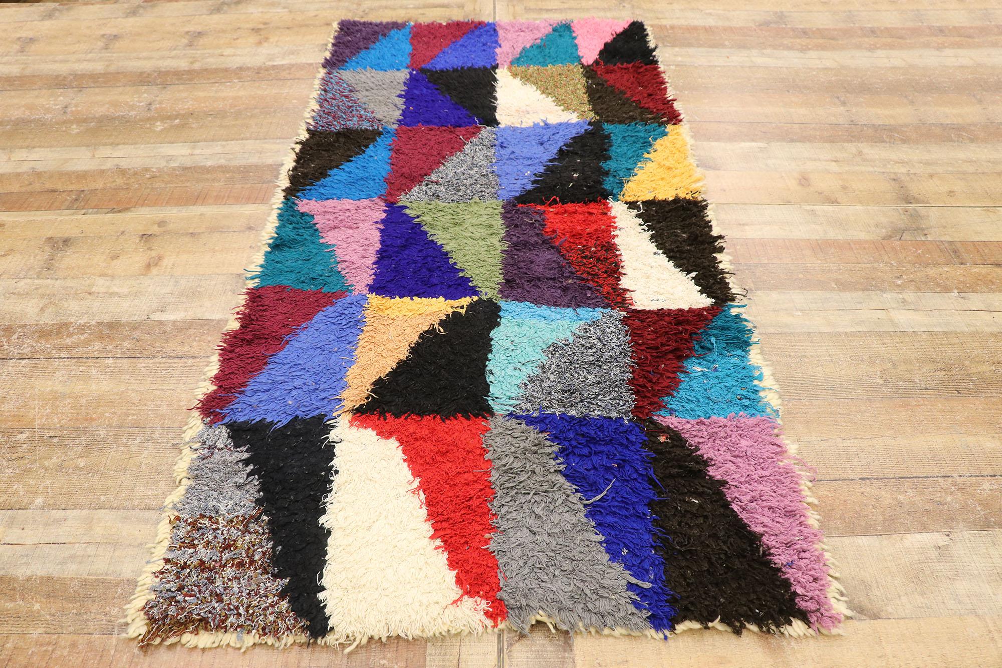 Vintage Color Block Boucherouite Moroccan Rug with Bauhaus Style For Sale 1