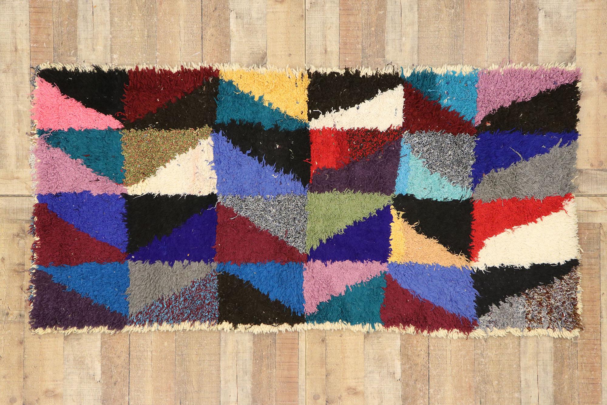 Vintage Color Block Boucherouite Moroccan Rug with Bauhaus Style For Sale 2