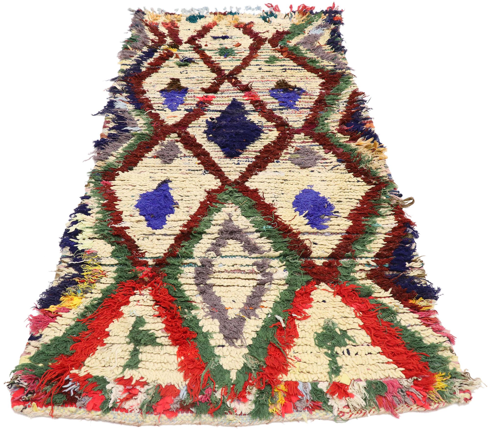Hand-Knotted Vintage Berber Boucherouite Moroccan Rug with Bohemian Tribal Style For Sale