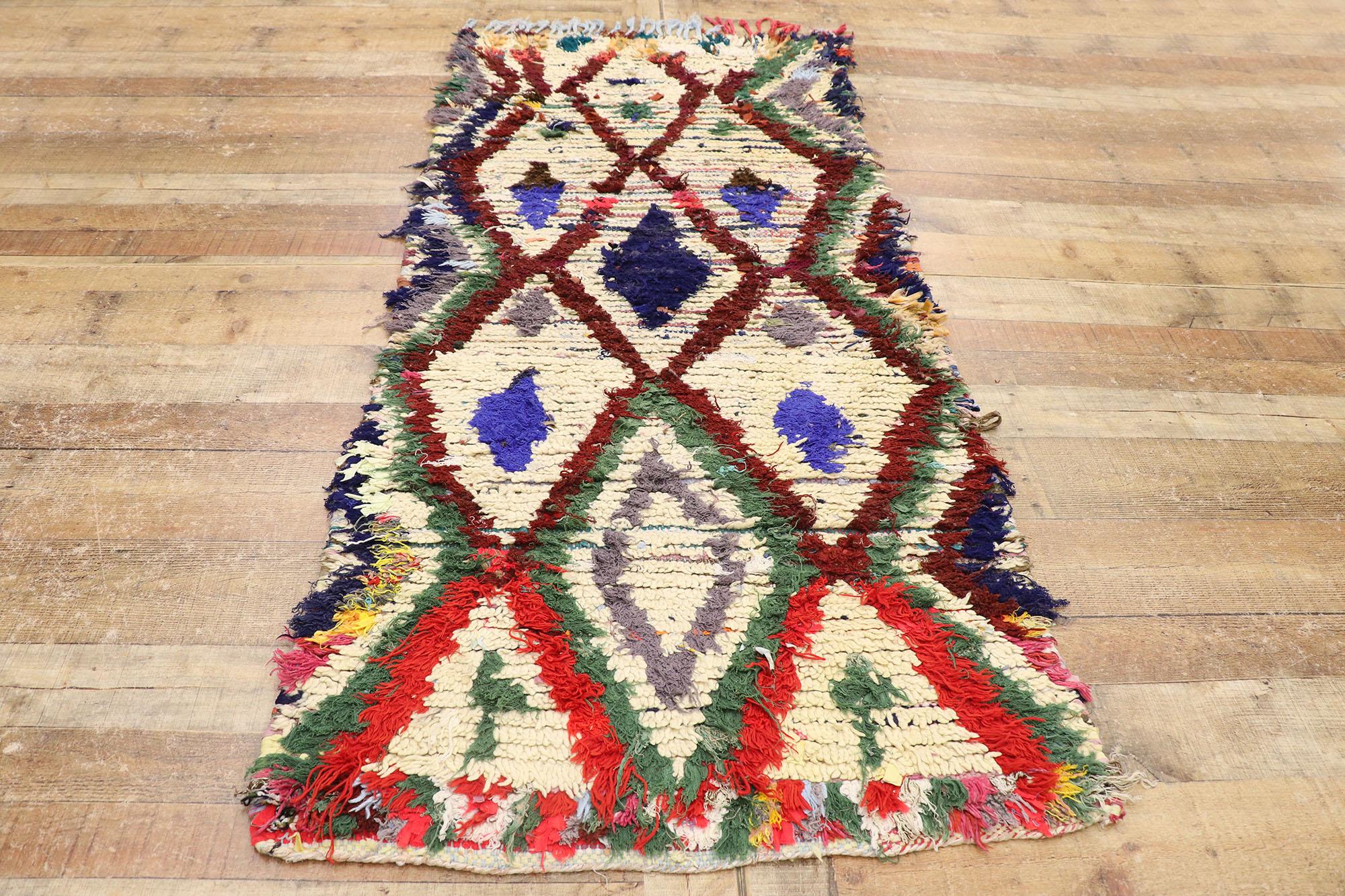 Vintage Berber Boucherouite Moroccan Rug with Bohemian Tribal Style For Sale 1