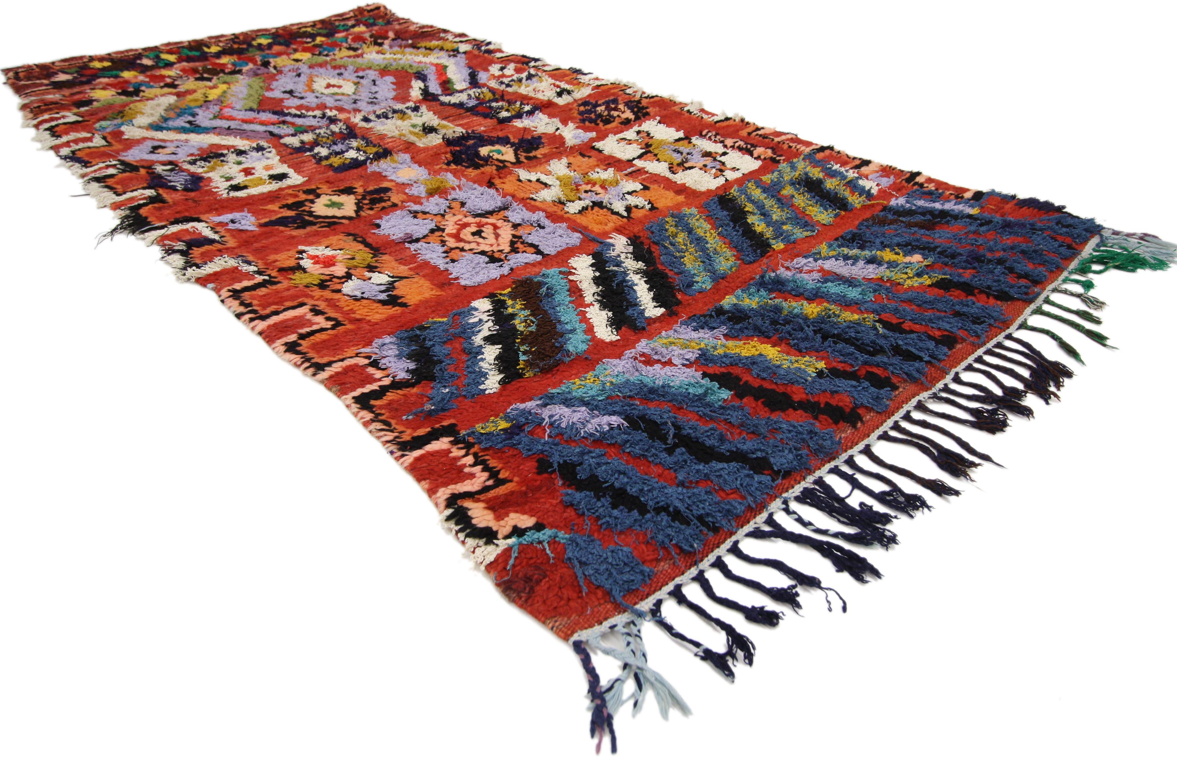 20039 Vintage Berber Moroccan Rug with Modern Tribal Style. Get a rich and exotic look with this vintage Berber red Moroccan rug displaying modern tribal style. With its bold and beautiful abstract tribal composition, this Berber Moroccan rug has