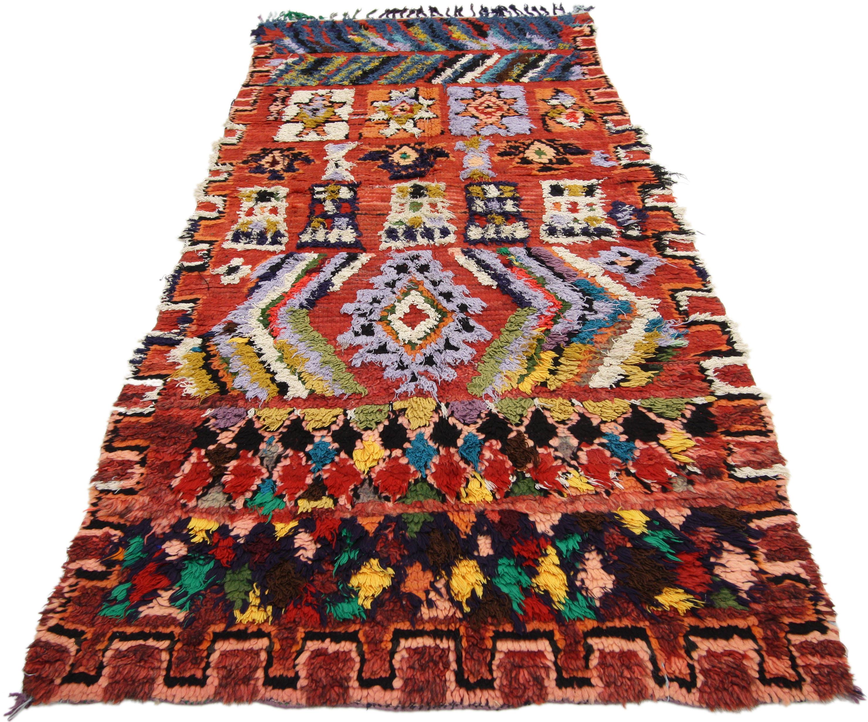 Hand-Knotted Vintage Berber Boucherouite Moroccan Rug with Modern Tribal Style