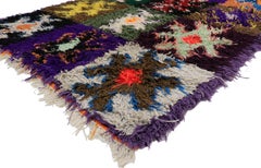 Vintage Berber Boucherouite Moroccan Shag Rug, Hallway Runner with Tribal Style