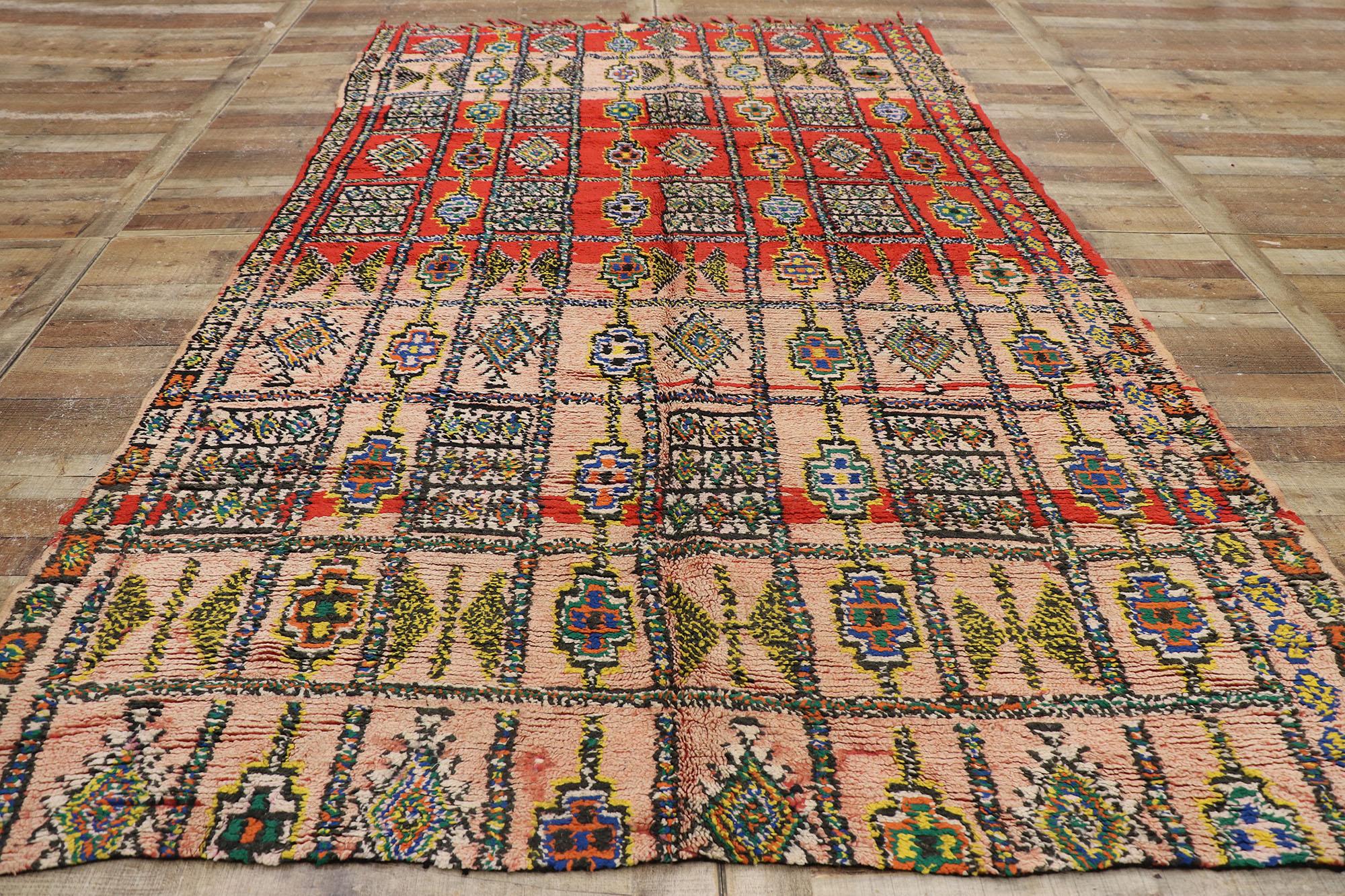 Wool Vintage Berber Boujad Moroccan Rug, Boho Jungalow meets Wabi-Sabi For Sale