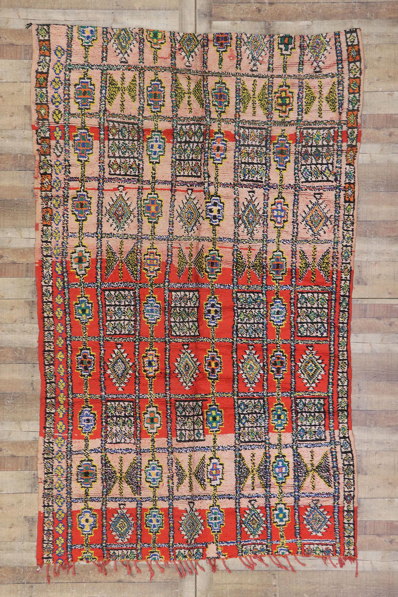 Vintage Berber Boujad Moroccan Rug, Boho Jungalow meets Wabi-Sabi For Sale 1