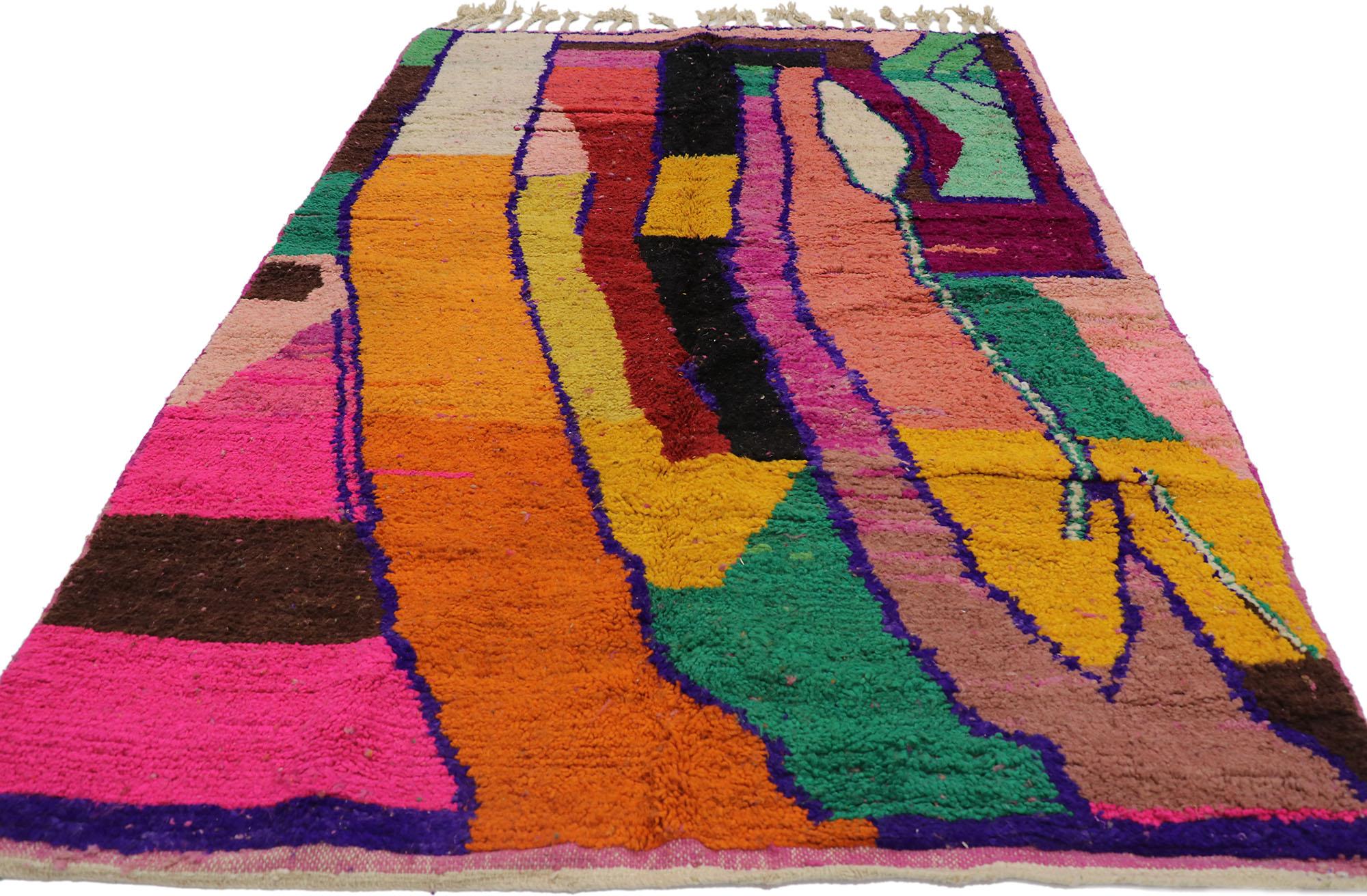 Expressionist Vintage Berber Boujad Moroccan Rug with Abstract Expressionism
