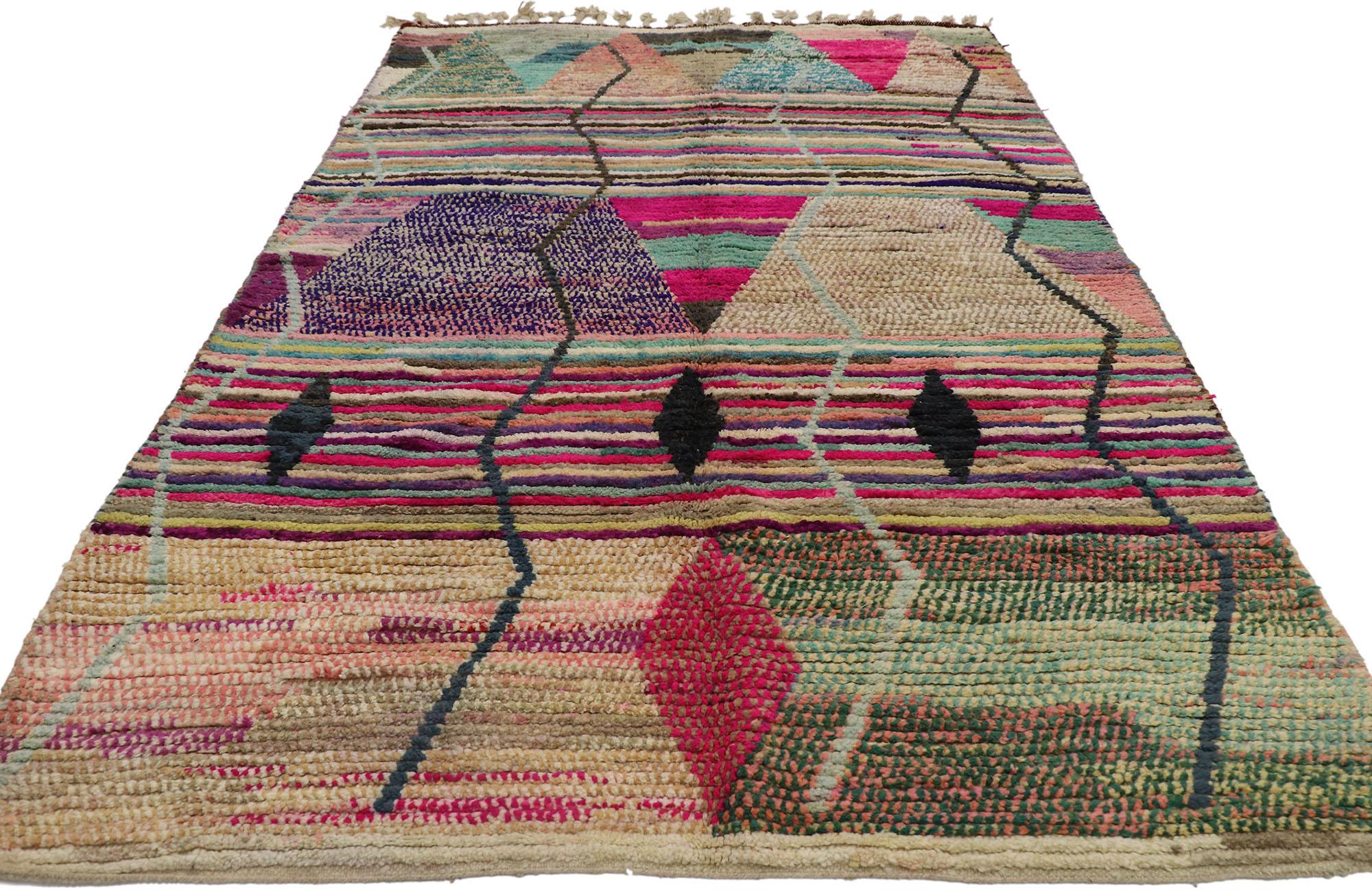 Expressionist Vintage Berber Boujad Moroccan Rug with Abstract Expressionism