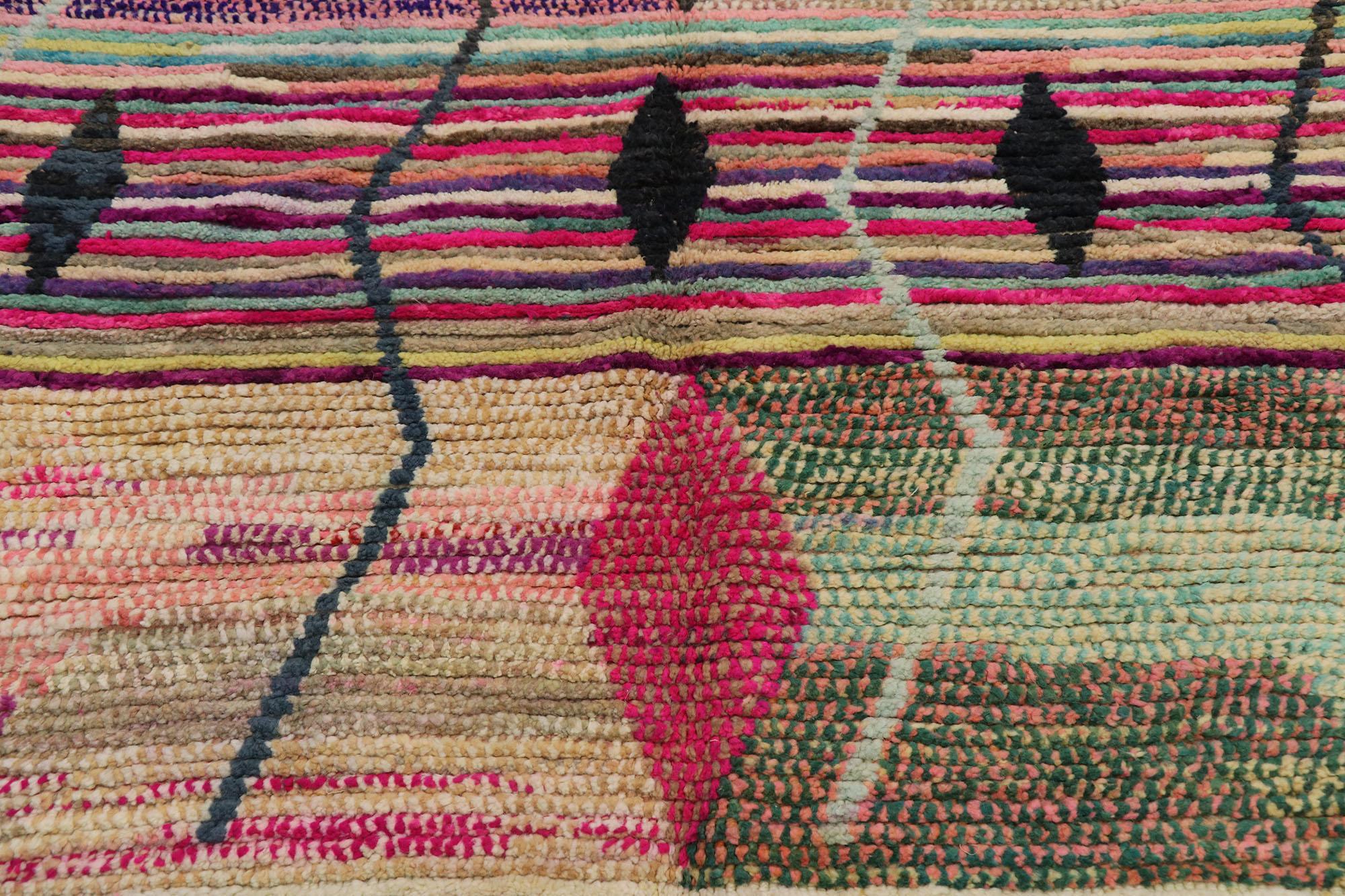 Hand-Knotted Vintage Berber Boujad Moroccan Rug with Abstract Expressionism