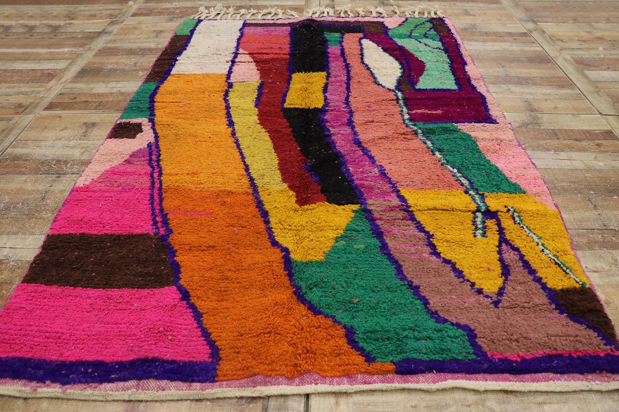 Wool Vintage Berber Boujad Moroccan Rug with Abstract Expressionism
