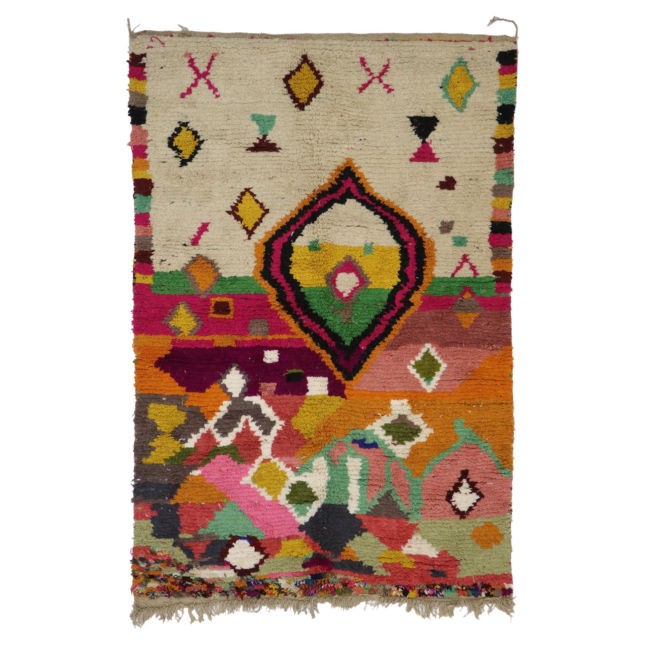 Vintage Berber Boujad Moroccan Rug with Abstract Expressionism For Sale