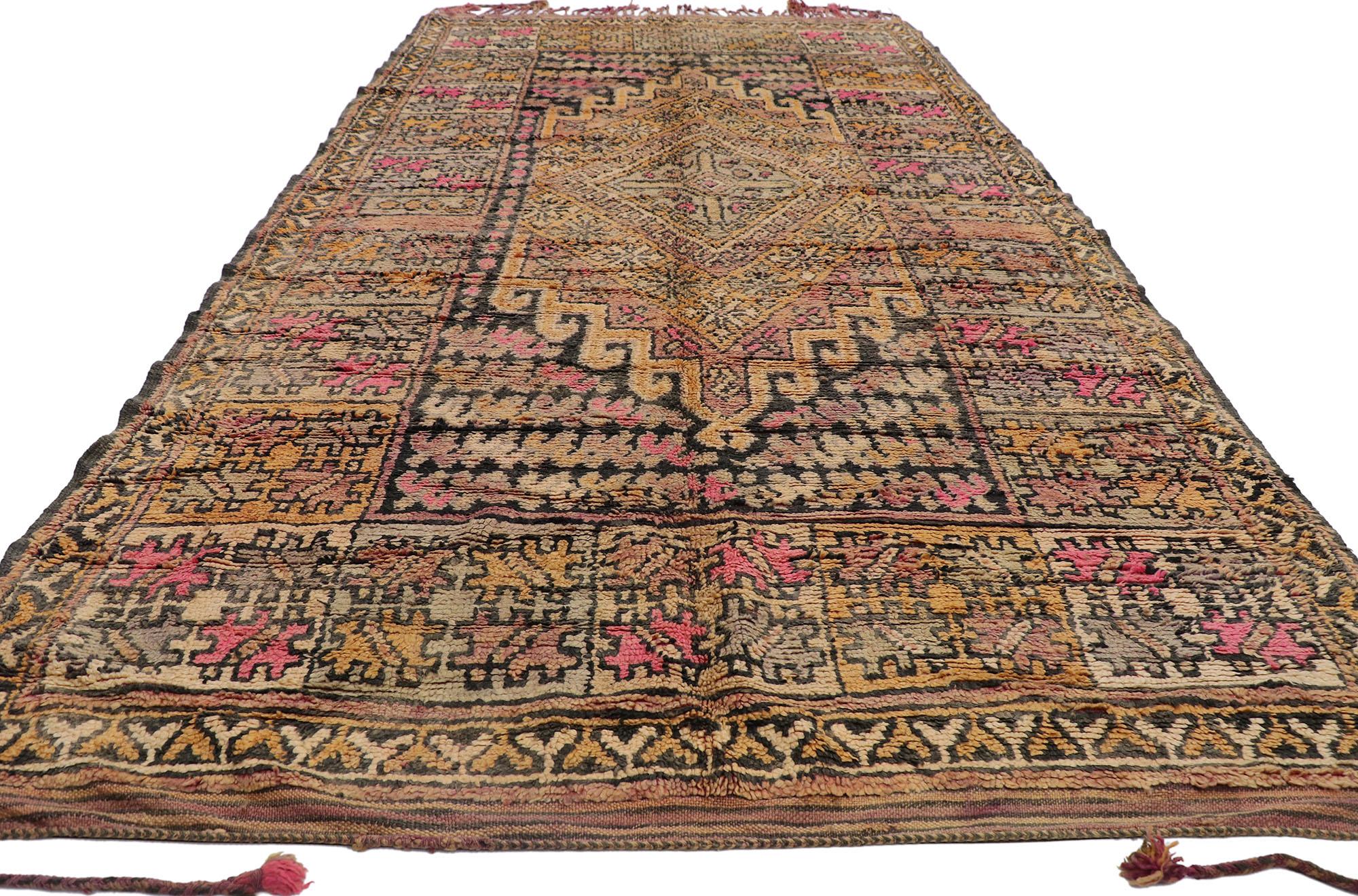 Hand-Knotted Vintage Berber Boujad Moroccan Rug with Bohemian Style For Sale