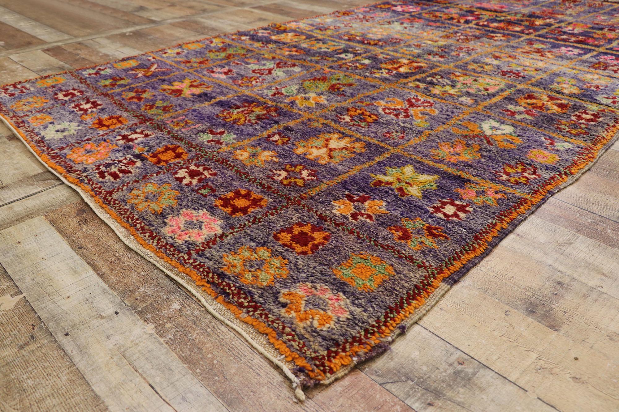 Wool Vintage Berber Boujad Moroccan Rug with Bohemian Style For Sale