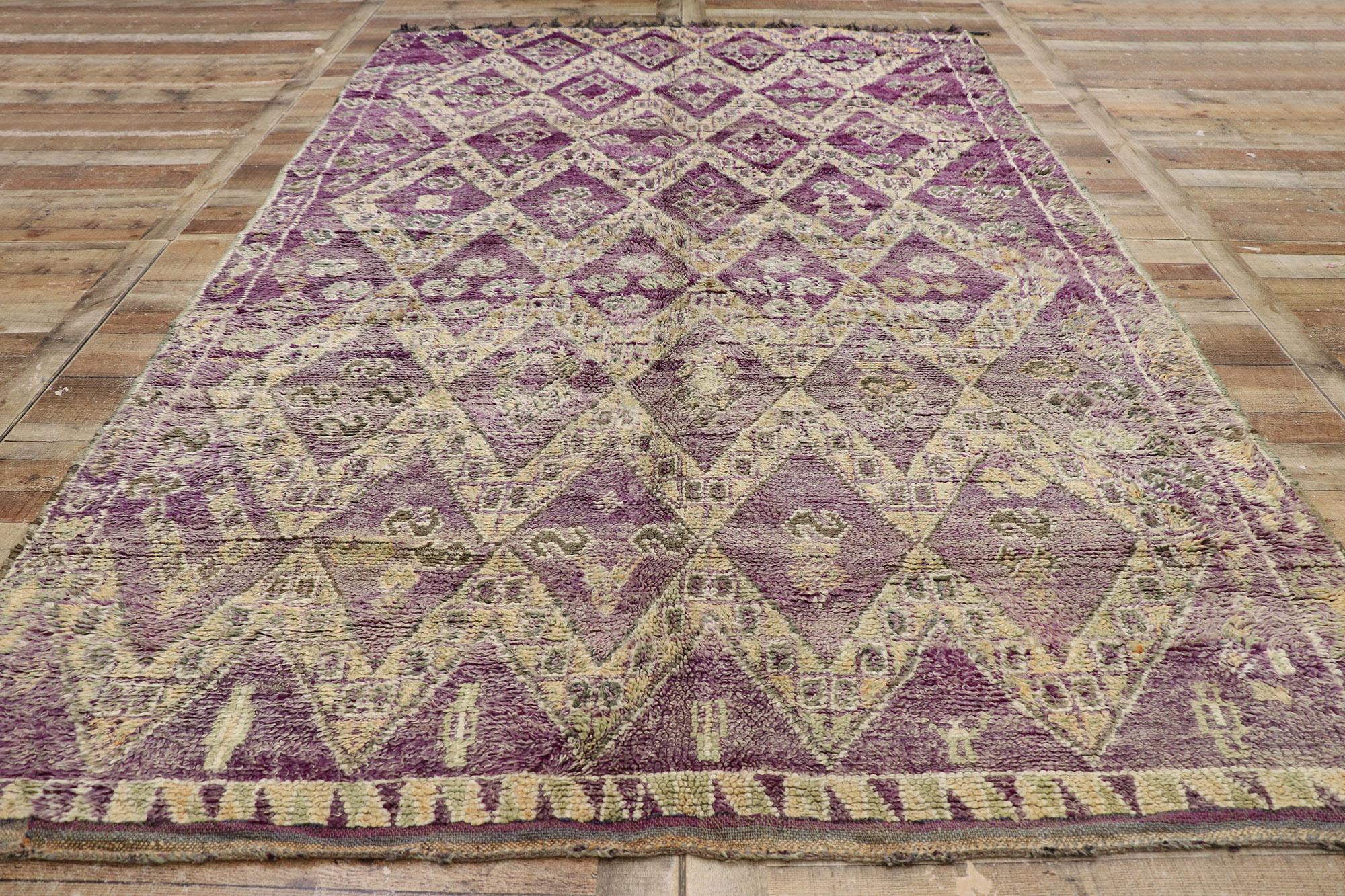 Wool Vintage Berber Boujad Moroccan Rug with Bohemian Style For Sale