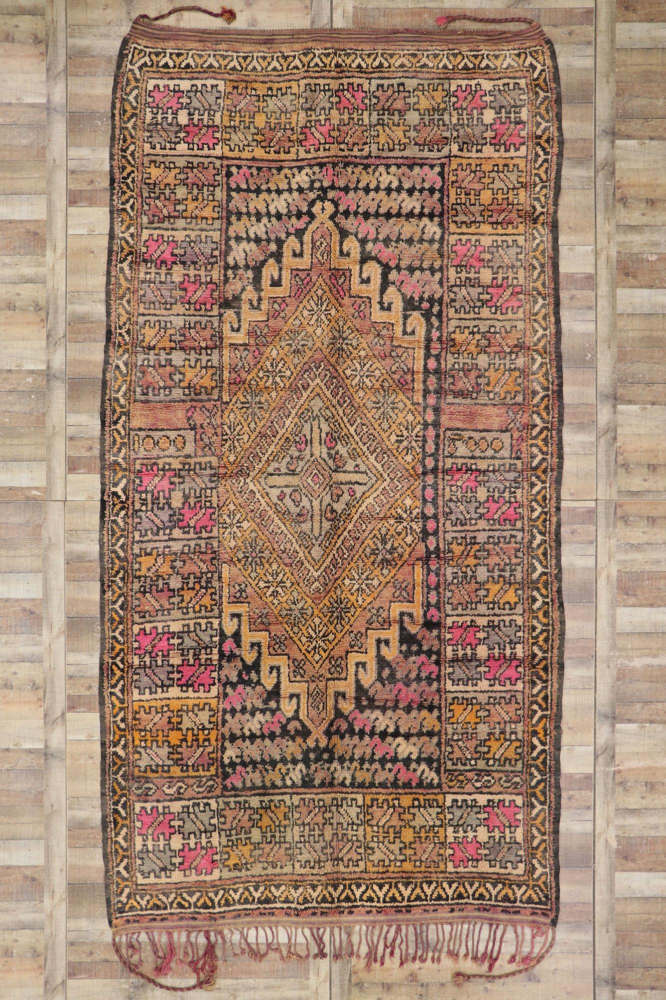 Vintage Berber Boujad Moroccan Rug with Bohemian Style For Sale 2