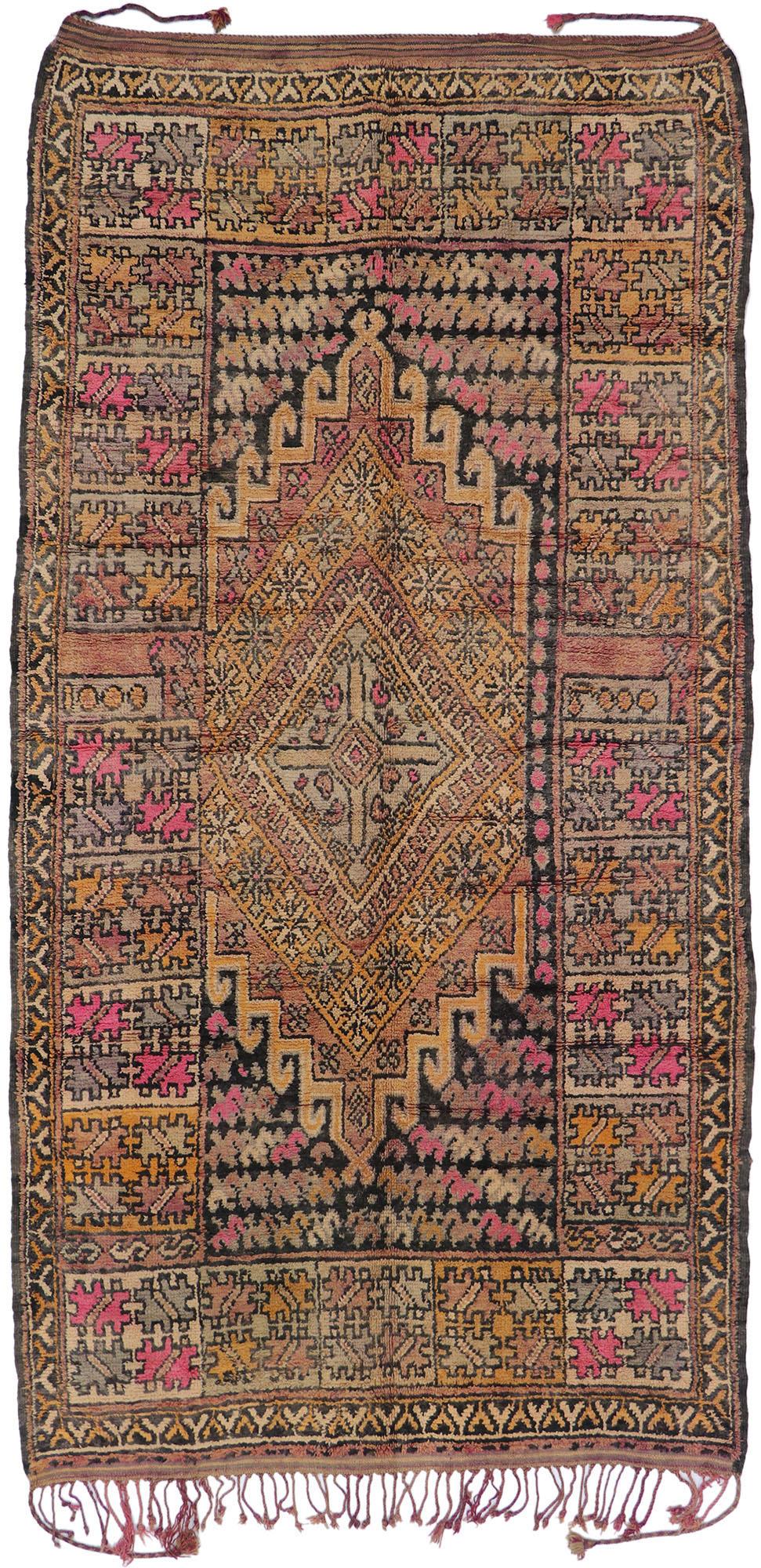 Vintage Berber Boujad Moroccan Rug with Bohemian Style For Sale 3