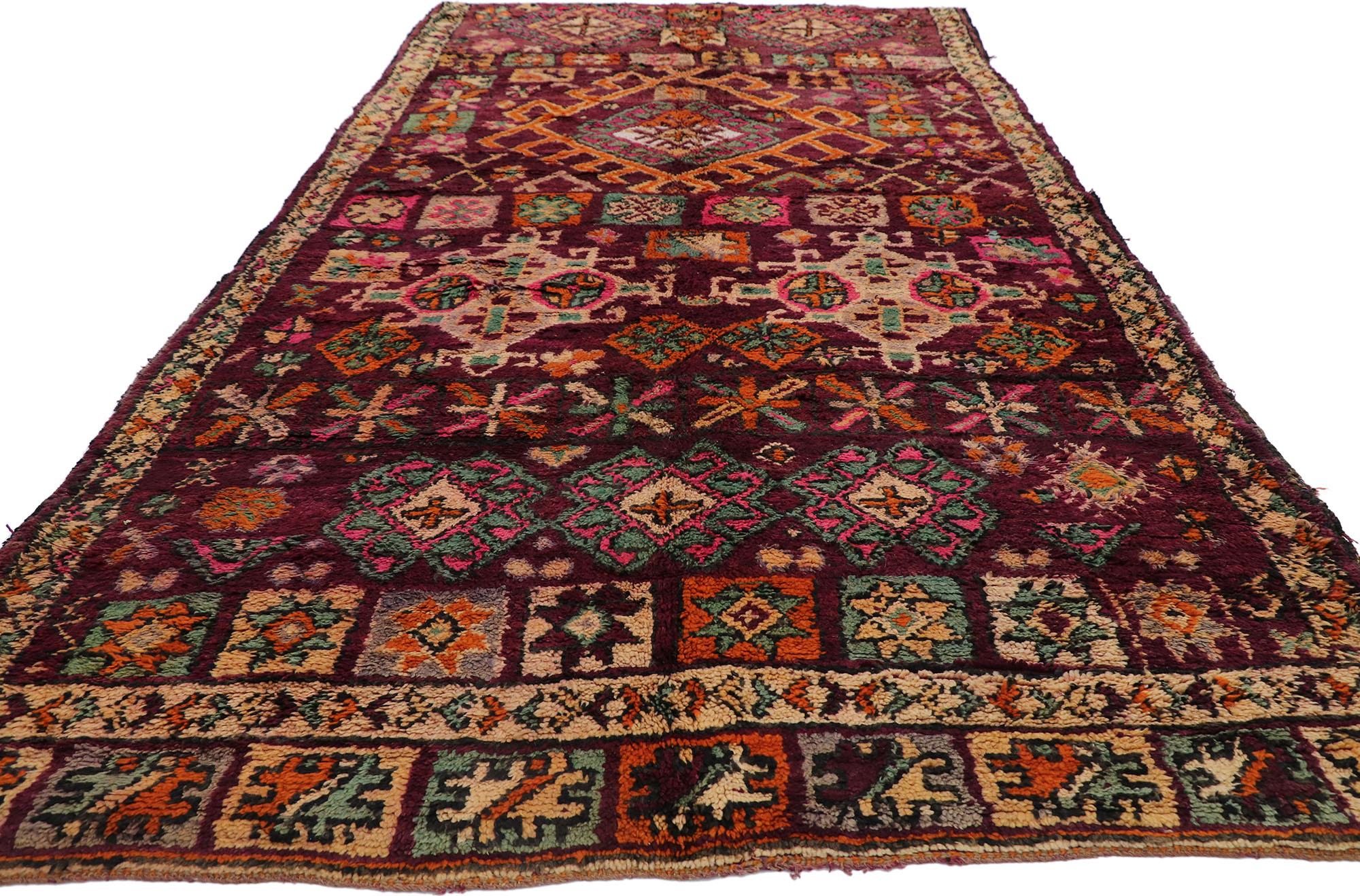 Hand-Knotted Vintage Berber Boujad Moroccan Rug with Bohemian Tribal Style For Sale