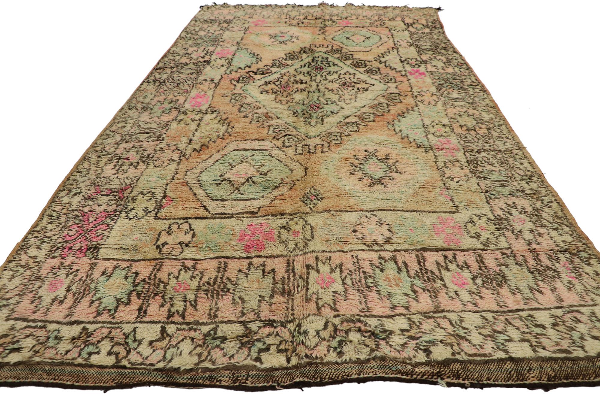 Hand-Knotted Vintage Berber Boujad Moroccan Rug with Bohemian Tribal Style For Sale