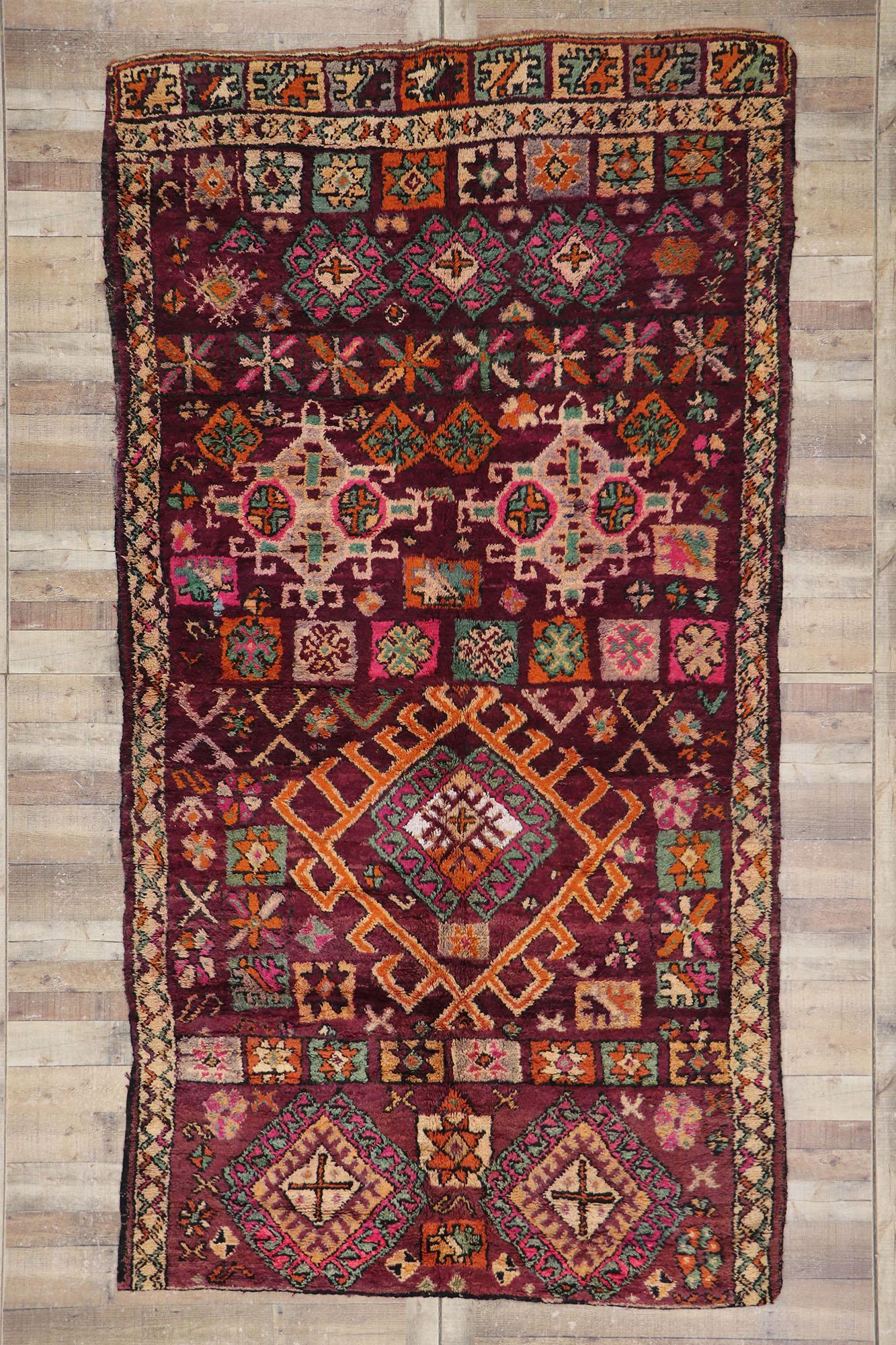 Vintage Berber Boujad Moroccan Rug with Bohemian Tribal Style For Sale 2